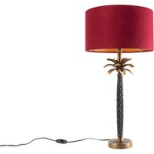 Art Deco tafellamp brons met velours rode kap 35 cm - Areka
