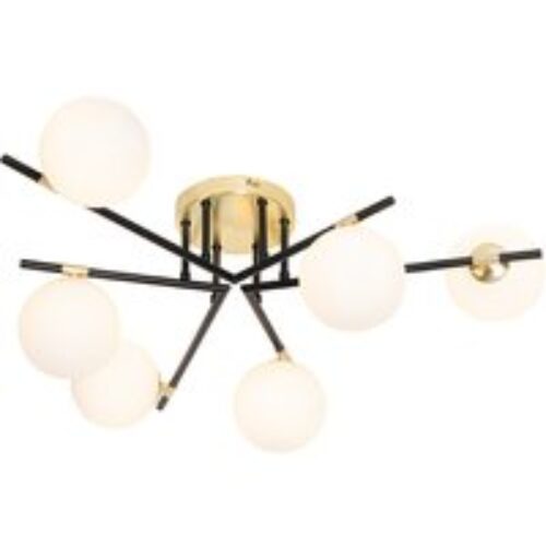 Design hanglamp zwart met goud en smoke glas - Zuzanna
