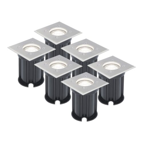 V-TAC 6x Dimbare LED grondspot - Vierkant - RVS - 6000K daglicht wit - 5 Watt - IP65 straal waterdicht - 3 jaar garantie