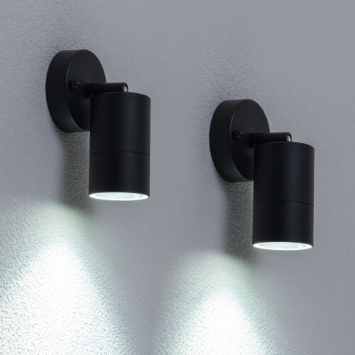 HOFTRONIC™ set van 2 Lago kantelbare wandlampen - Dimbaar - IP44 - Incl. 6000K daglicht wit GU10 spotje - 5 Watt 400 lumen -Spotlight voor binnen en buiten - Geschikt als wandspot en plafondspot - Zwart