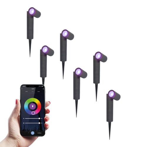 HOFTRONIC™ 6x Pinero smart LED prikspots - RGBWW - WiFi & Bluetooth - GU10 fitting - Kantelbaar - Dimbaar via app - Tuinspot - Pinspot - Slimme verlichting - Google assistant & Amazon Alexa - IP65 voor buiten - Zwart