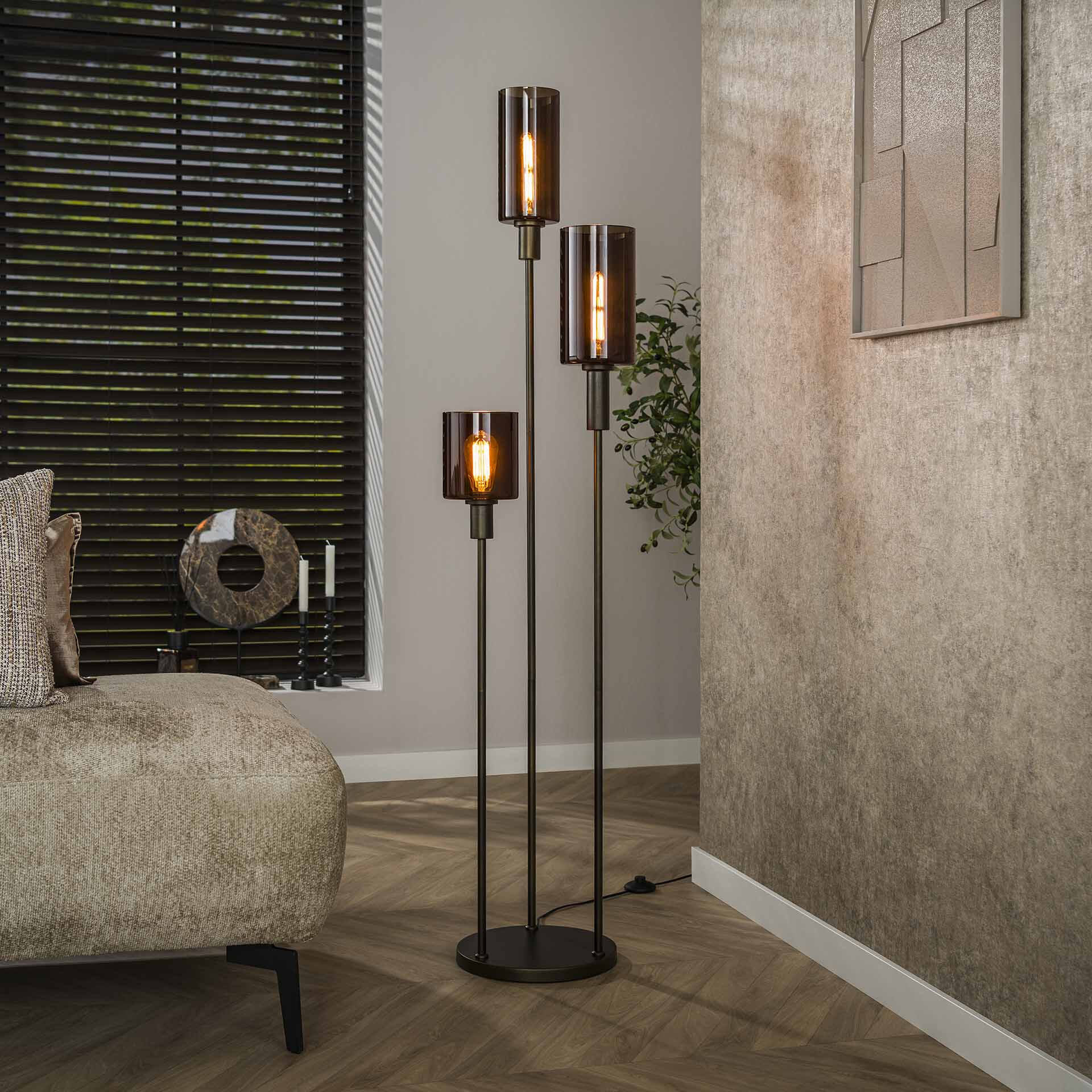 LifestyleFurn Vloerlamp Deatra 3-lamps - Sienna brown