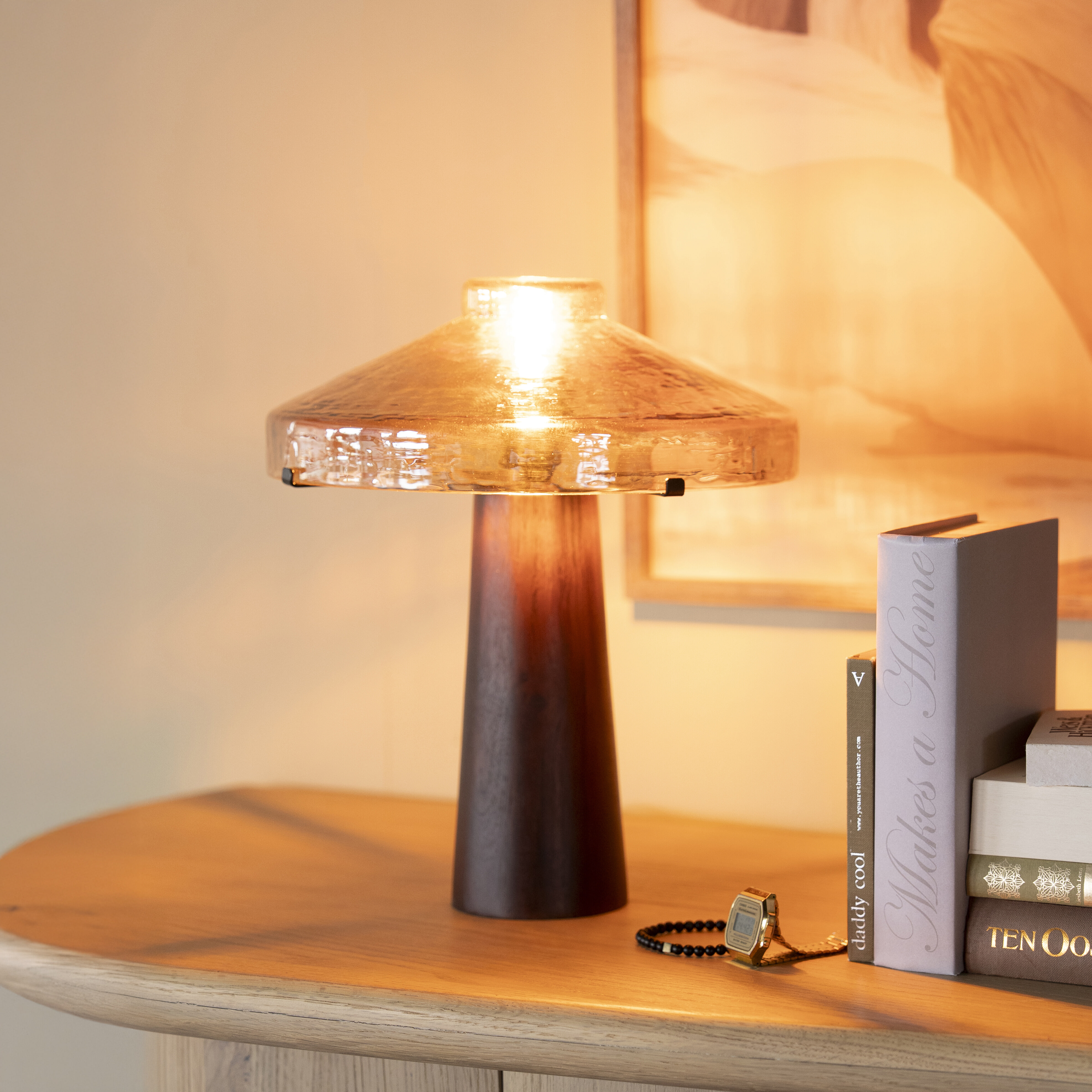 By-Boo Tafellamp Dome Hout en glas