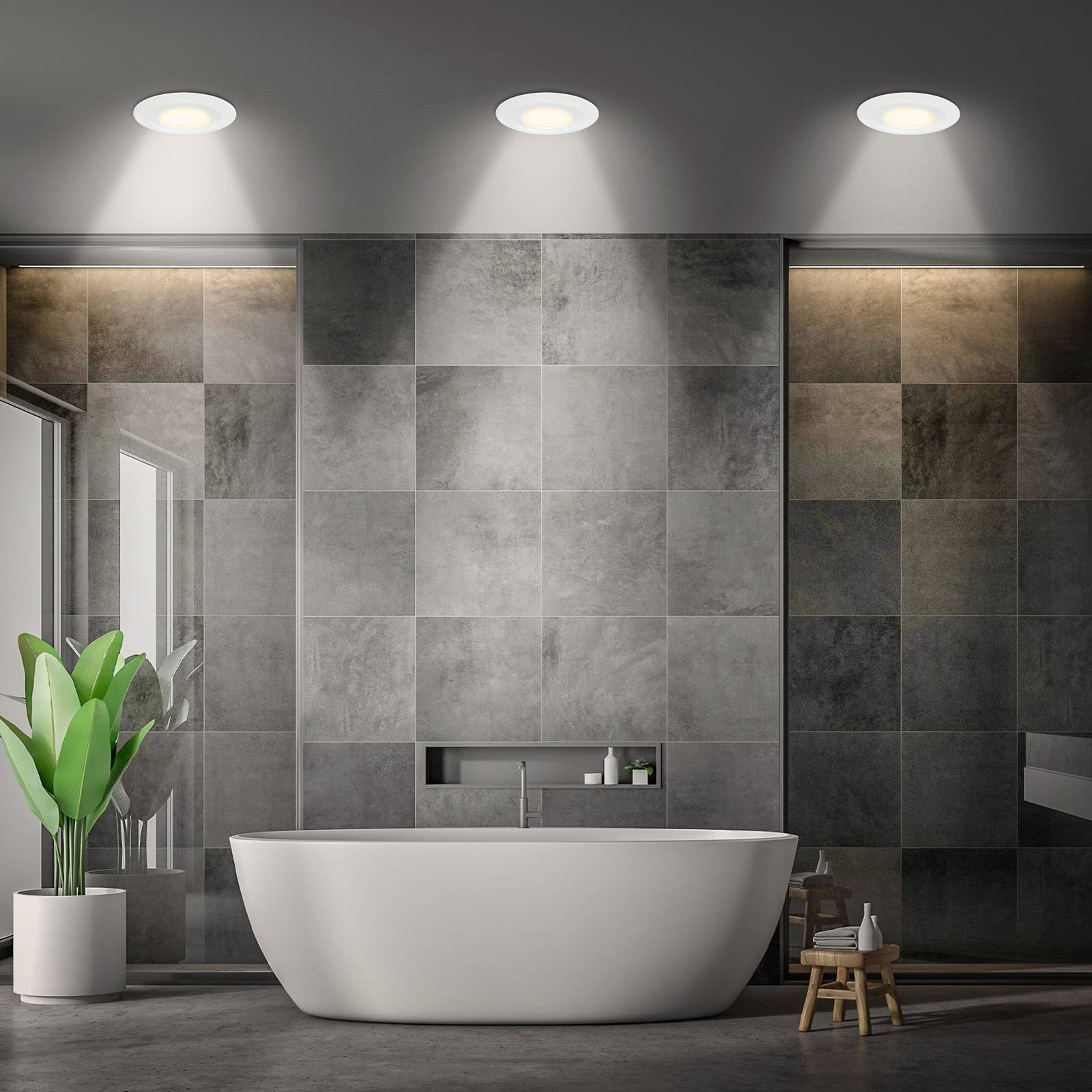 Briloner Klira inbouwlamp, wit, Ø 9 cm, IP44, set van 3 - Lampen24