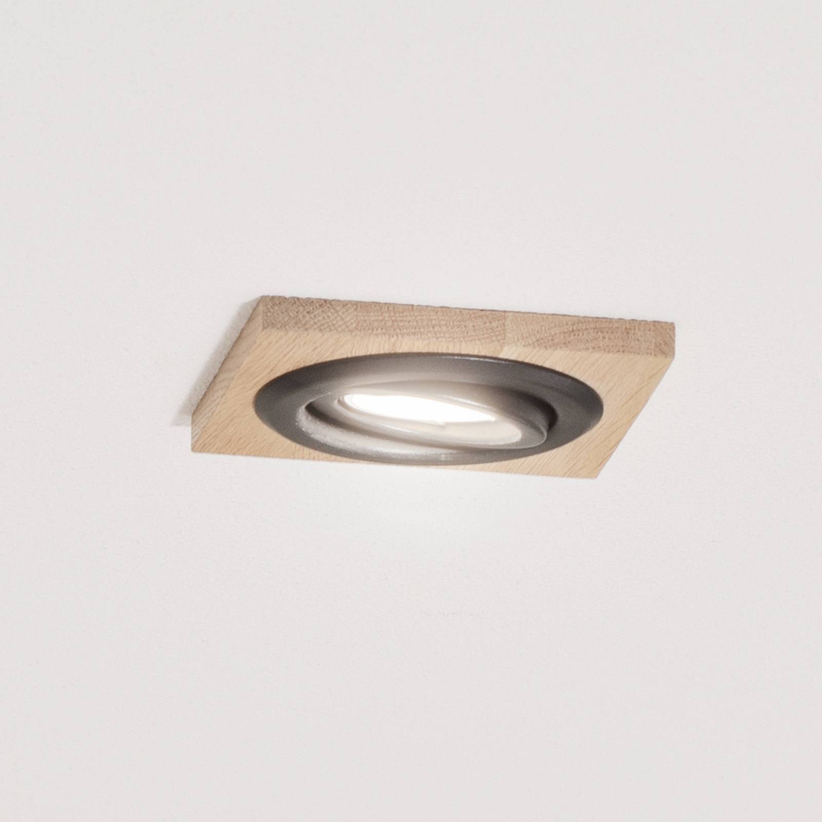 Lamkur Lighting Plafondinbouwlamp Tobby, 10 x 10 cm, set van 3, eikenhout GU10 - Lampen24