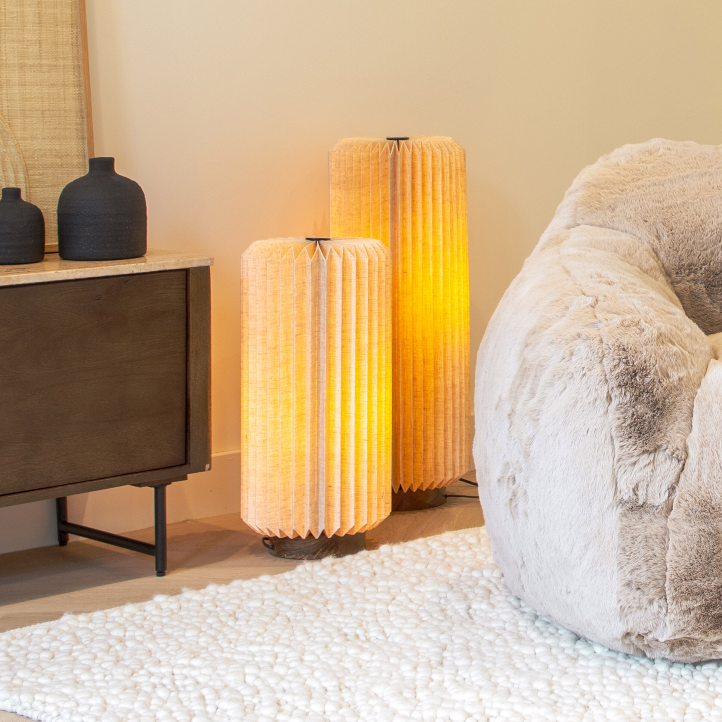 By-Boo Vloerlamp Zuki Set van 2 stuks Linnen - Naturel - Japandi