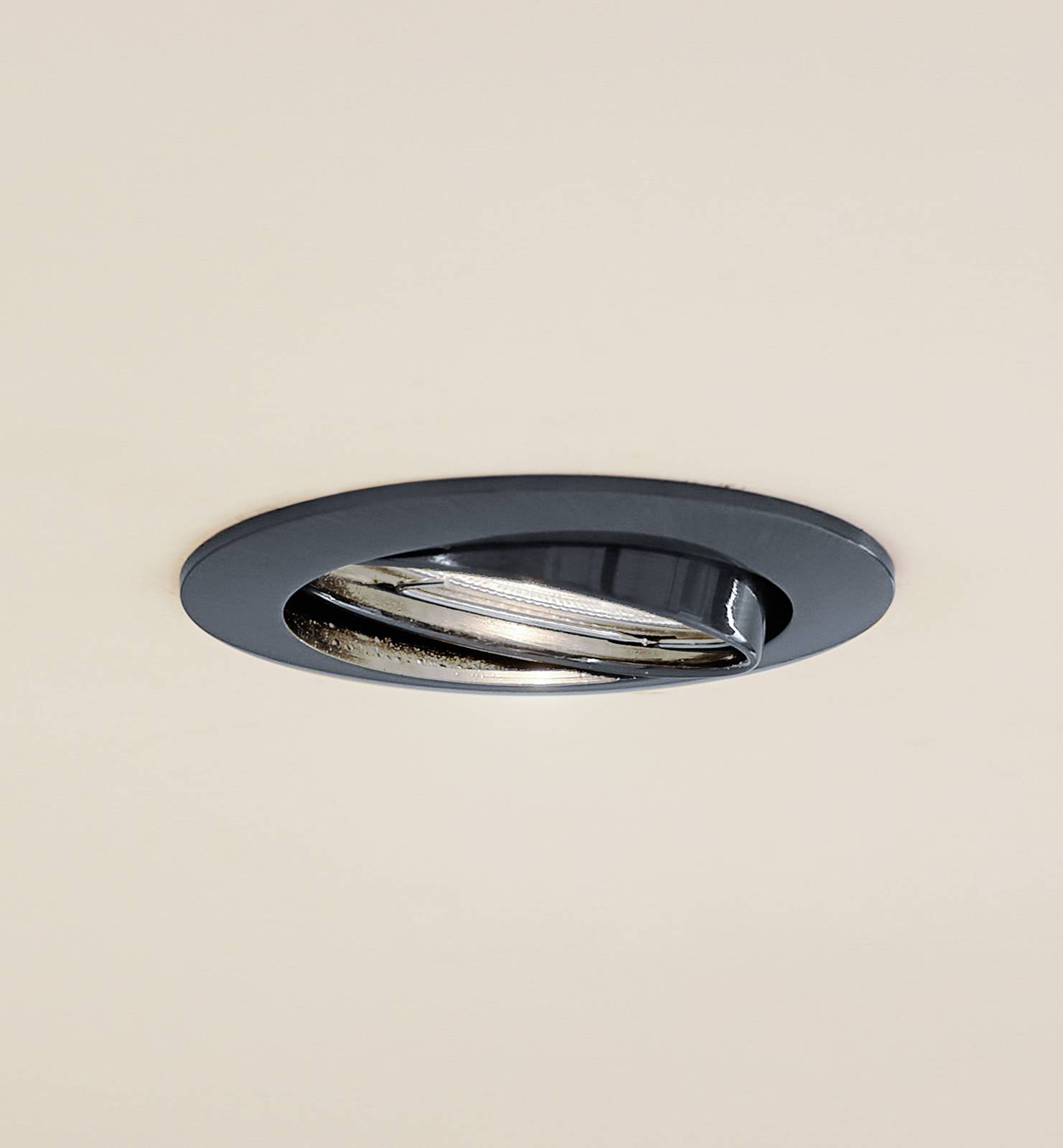 Prios plafond inbouwlamp Fibur, donkergrijs, aluminium, Ø 8,2 cm – Lampen24