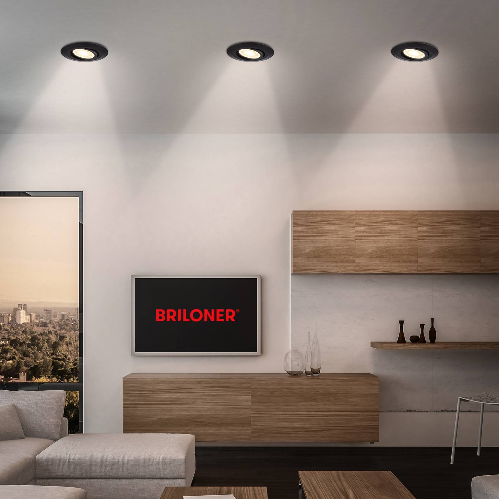 Briloner Klira inbouwlamp, zwart, draaibaar, dimbaar, 3 stuks – Lampen24