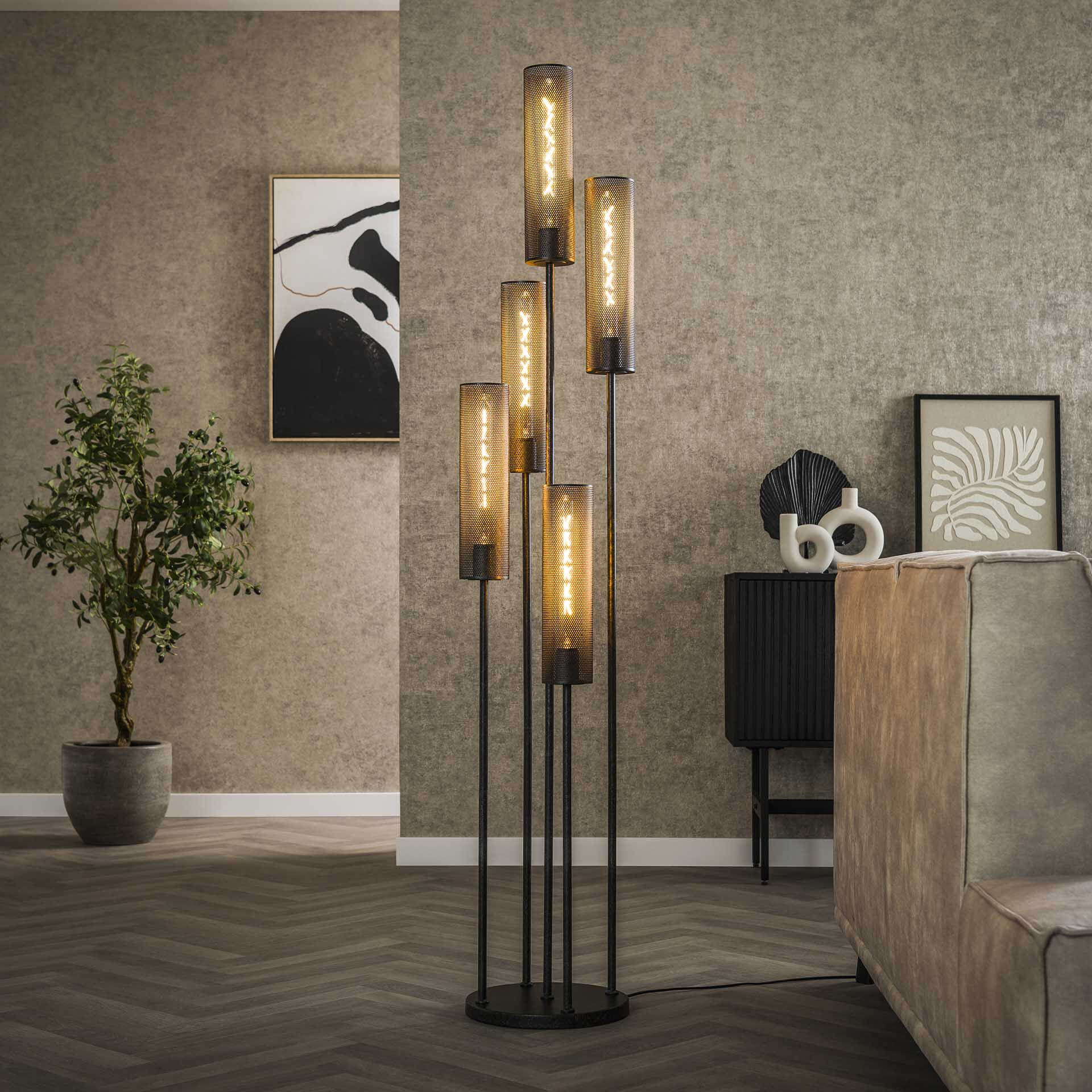 LifestyleFurn Vloerlamp Manda Artic Black