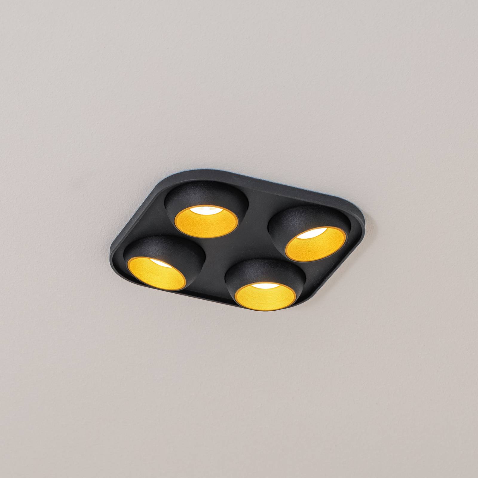 Bega LED inbouwspot Studio Line zwart/messing, 4-lamps. – Lampen24