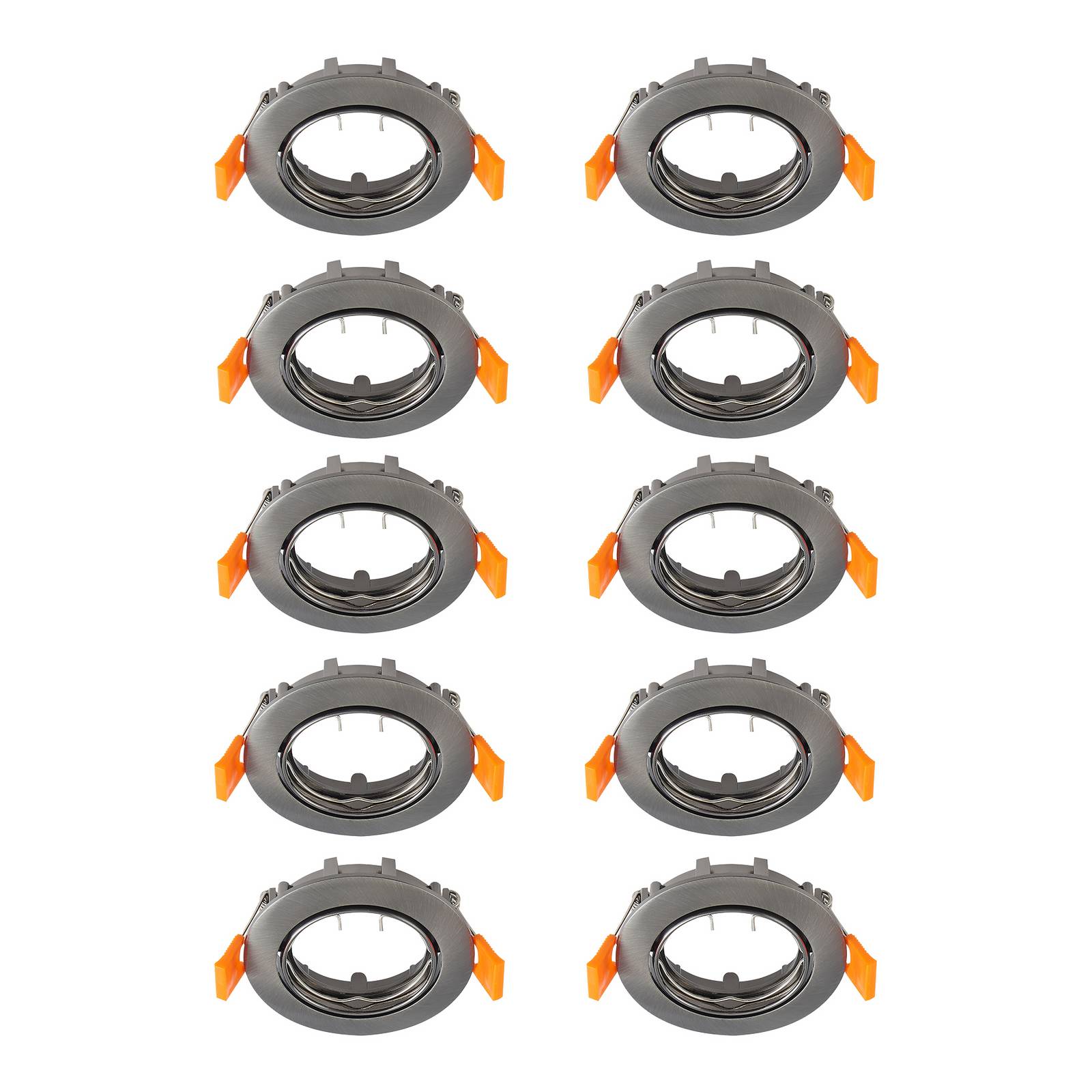 Prios plafond inbouwlamp Fibur, donkergrijs, Ø8cm, set van 10 – Lampen24