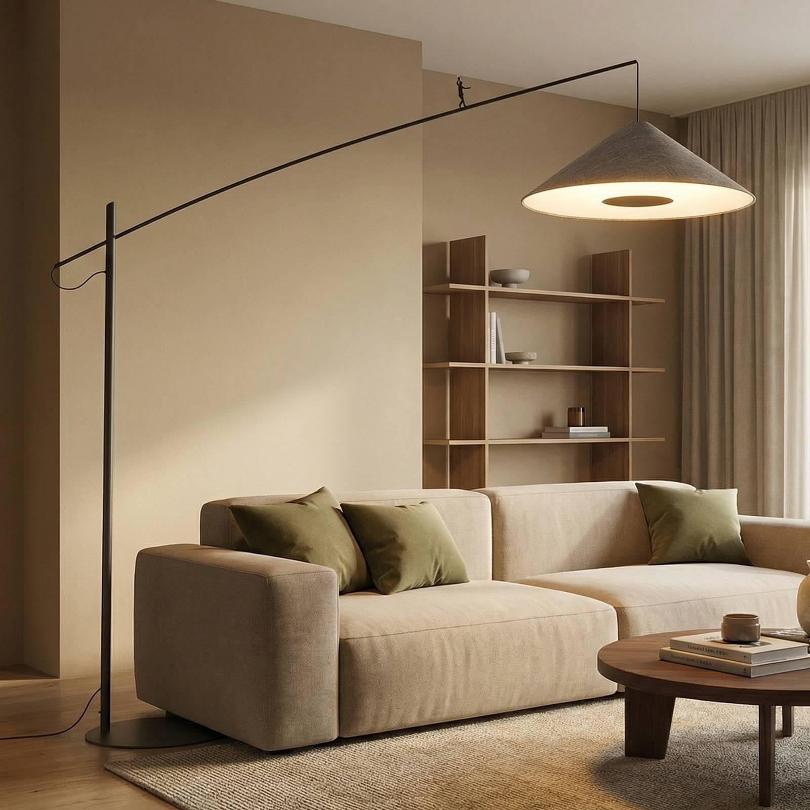 Nowodvorski Lighting Booglamp Poise, umbragrijs, staal, textiel, reikwijdte 260 cm – Lampen24