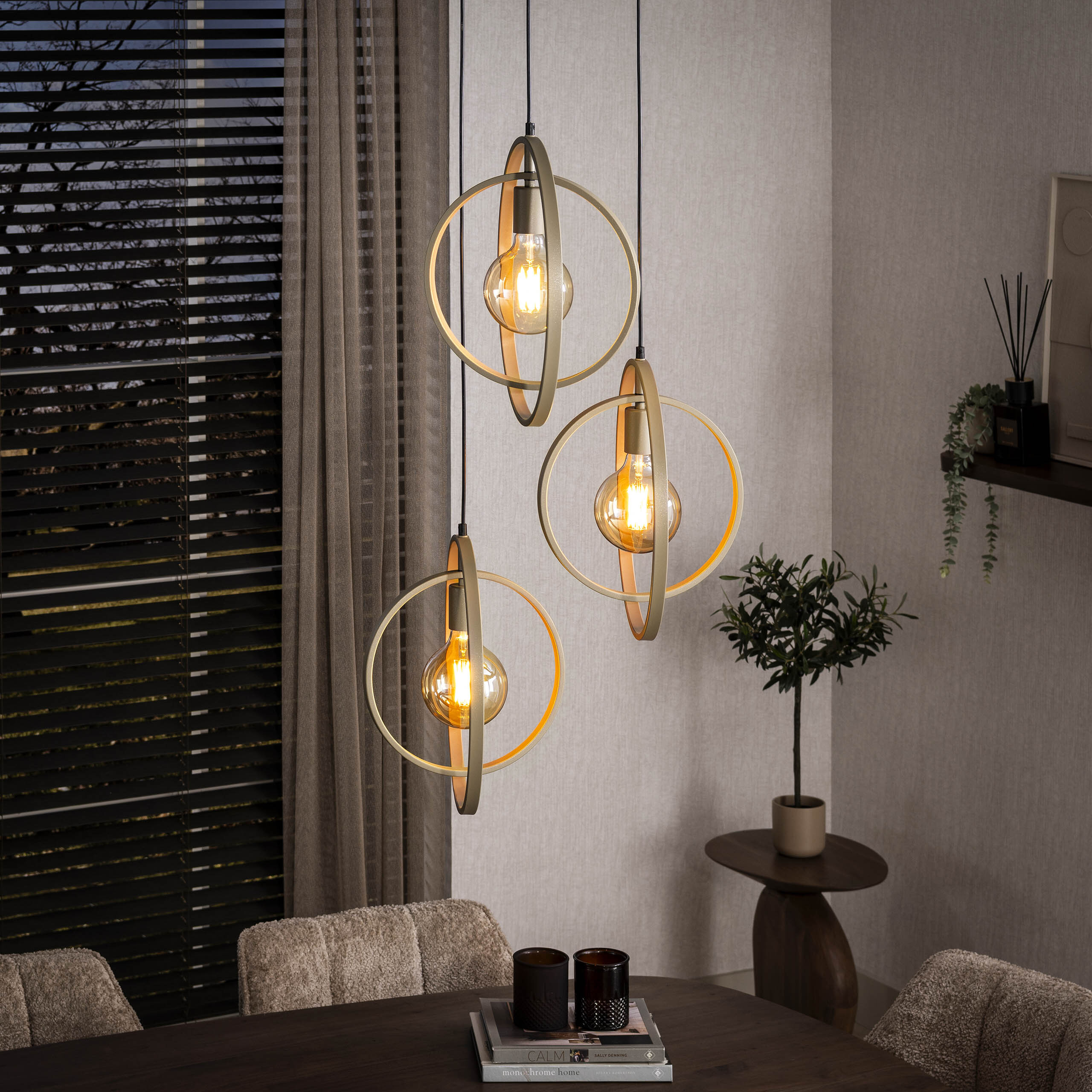 LifestyleFurn Hanglamp Tricia 3-lamps getrapt - Beige