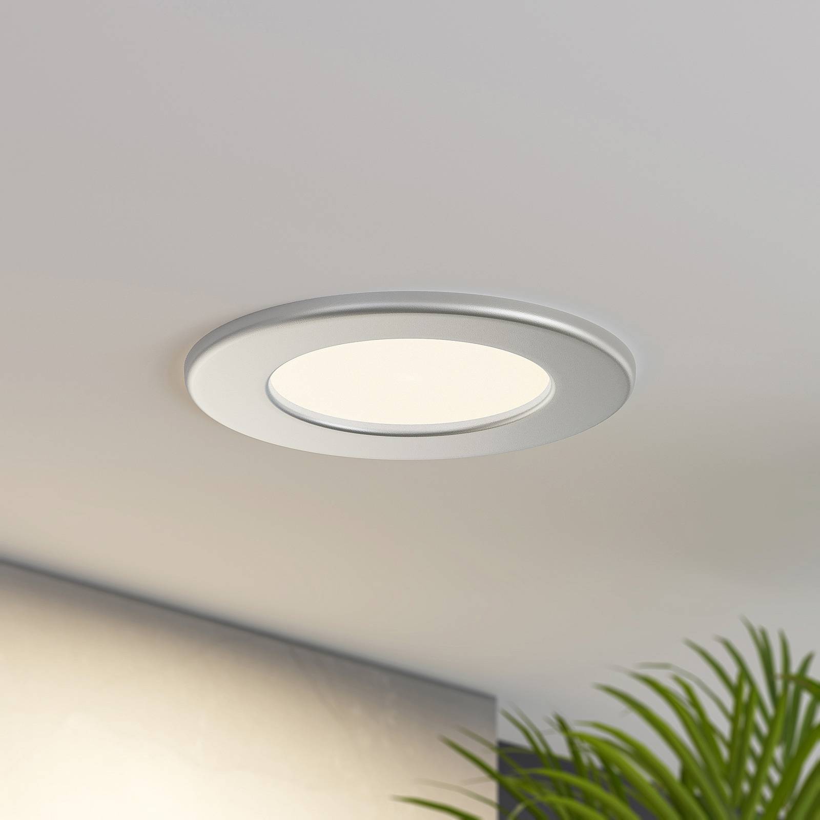 Prios LED inbouwlamp Cadance, zilver, 12 cm, CCT, IP44 - Lampen24