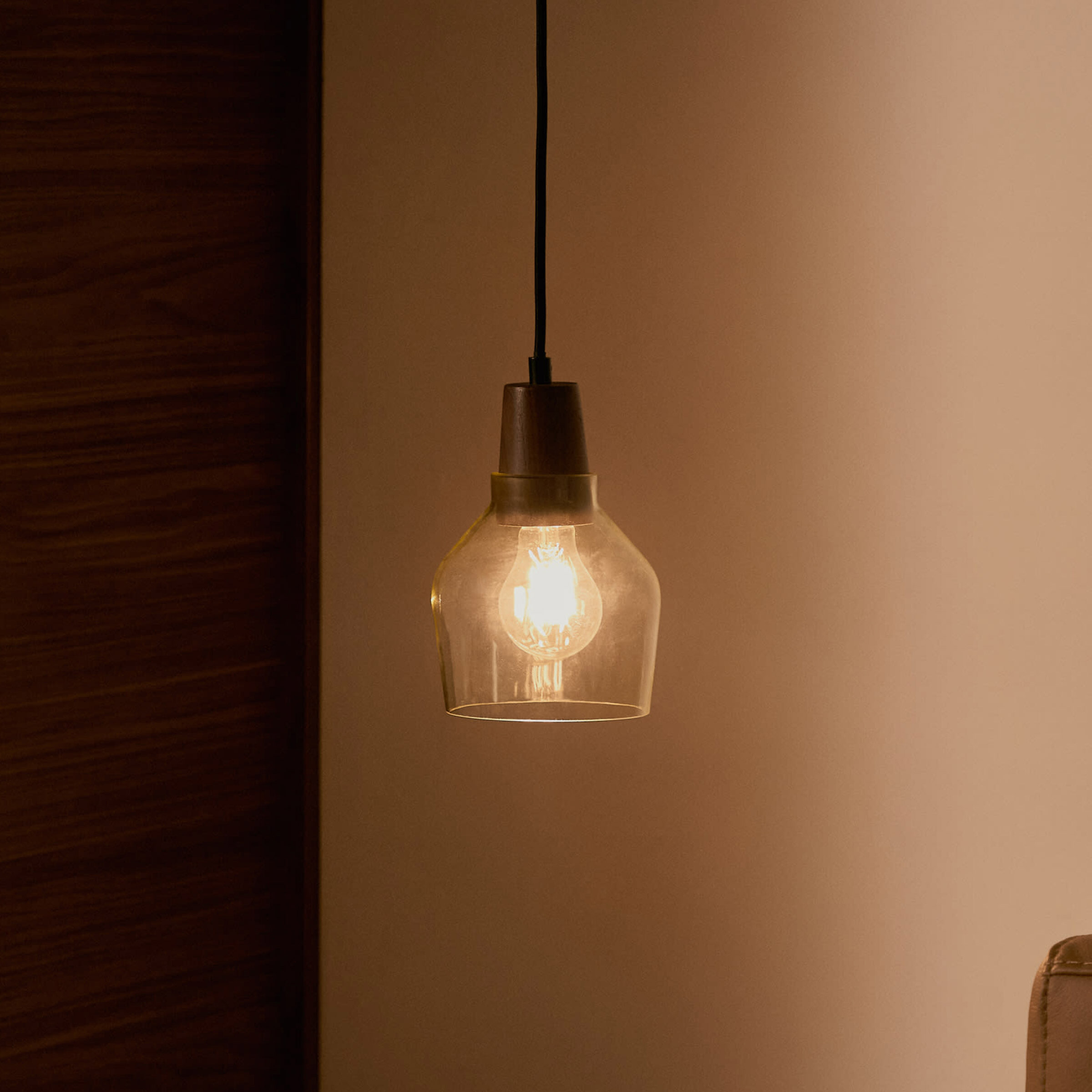 Kave Home Hanglamp Silex Notenhout en glas