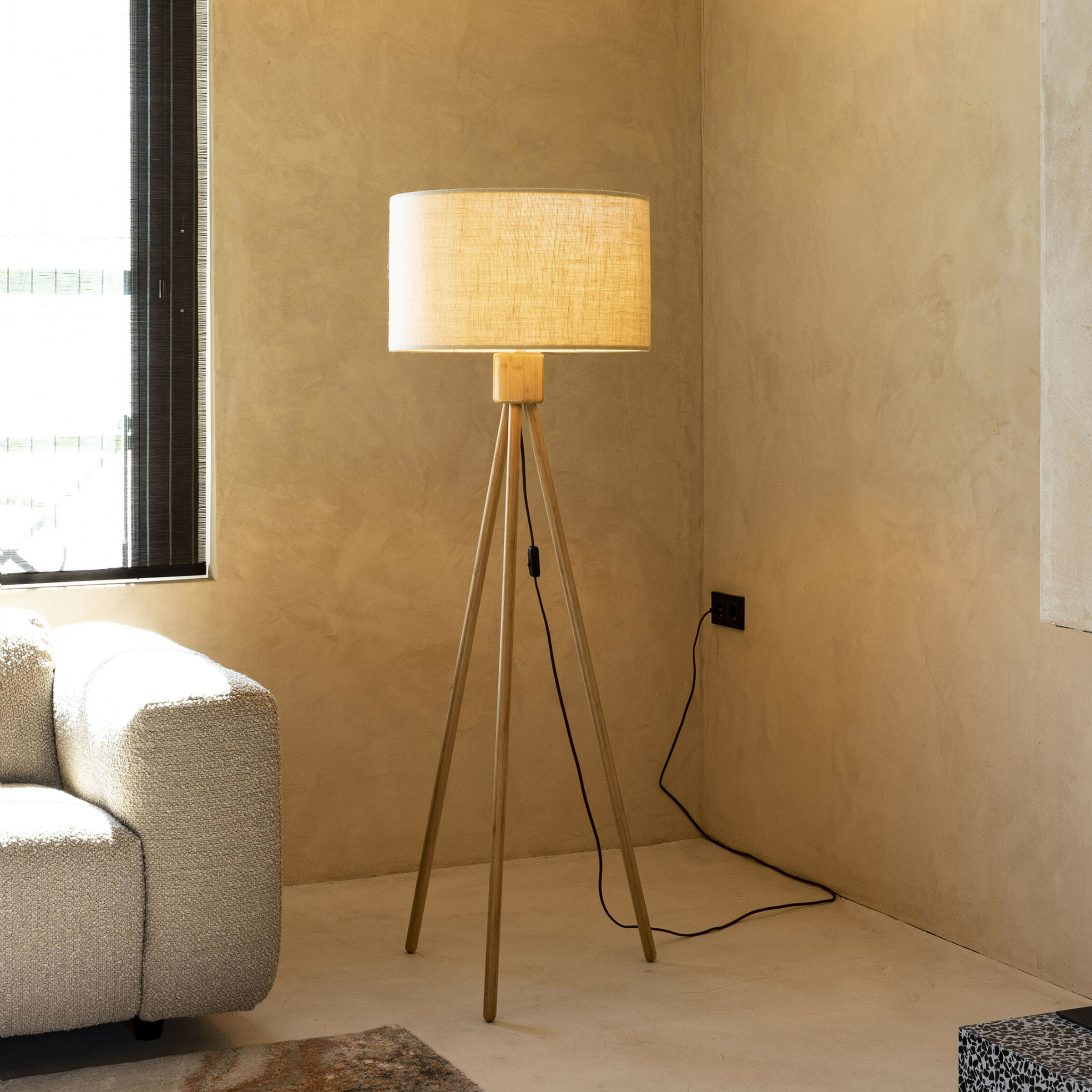 Zuiver Vloerlamp Fan Bamboo Bamboe en linnen