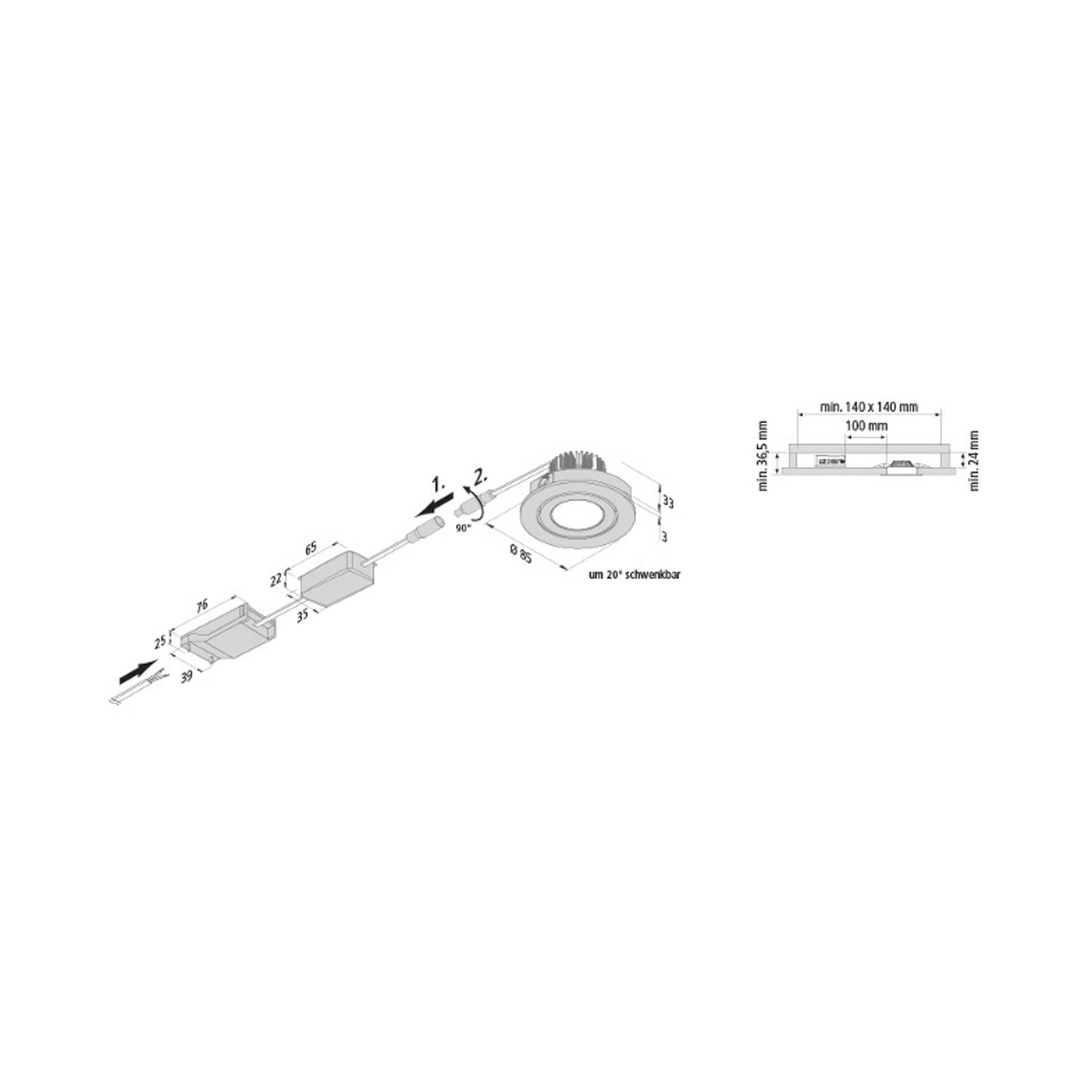 Hera LED inbouwspot Eco SR 68 wit 3.000 K Ø 8,5 cm aluminium – Lampen24