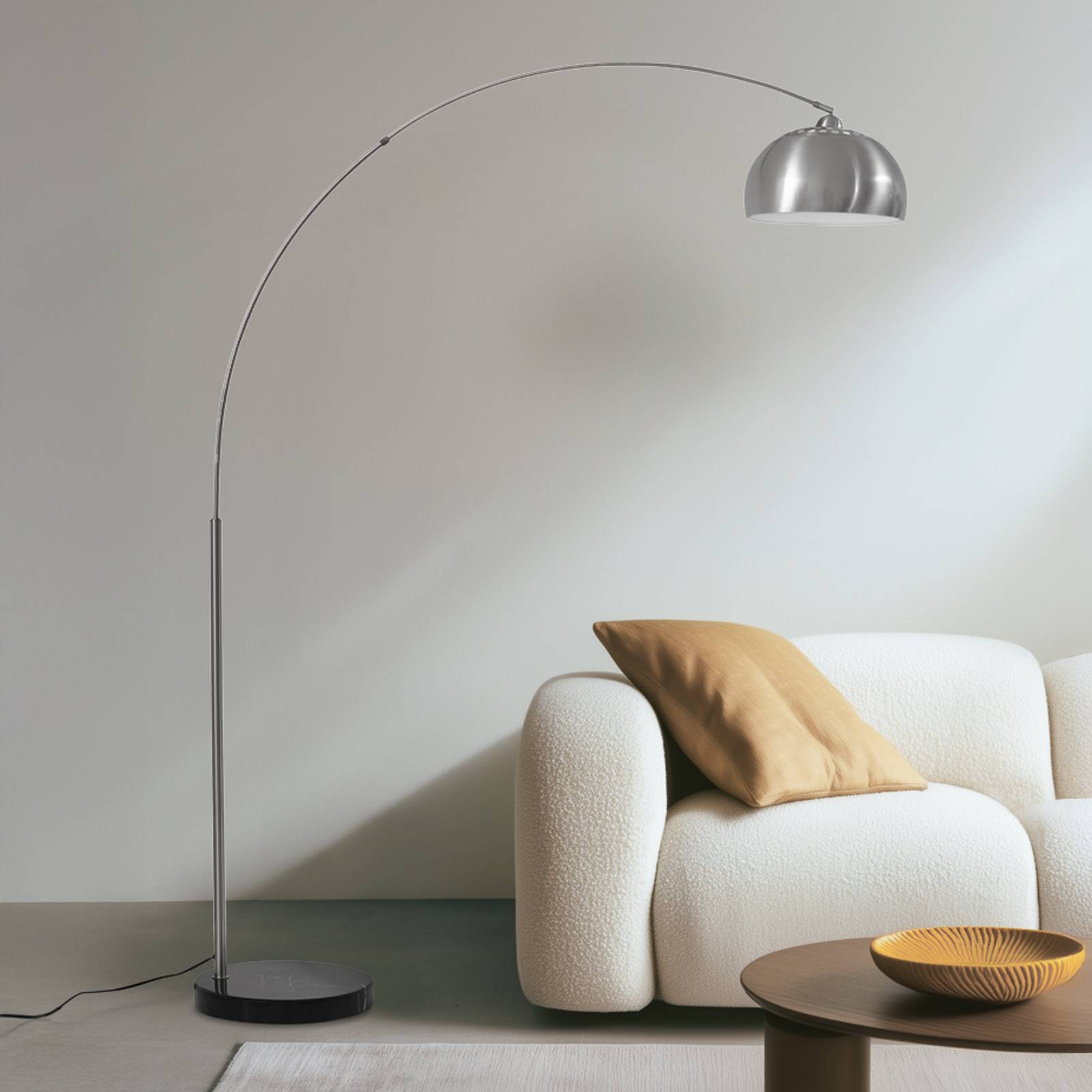Lindby booglamp Hernando, nikkel, staal, hoogte 188 cm – Lampen24