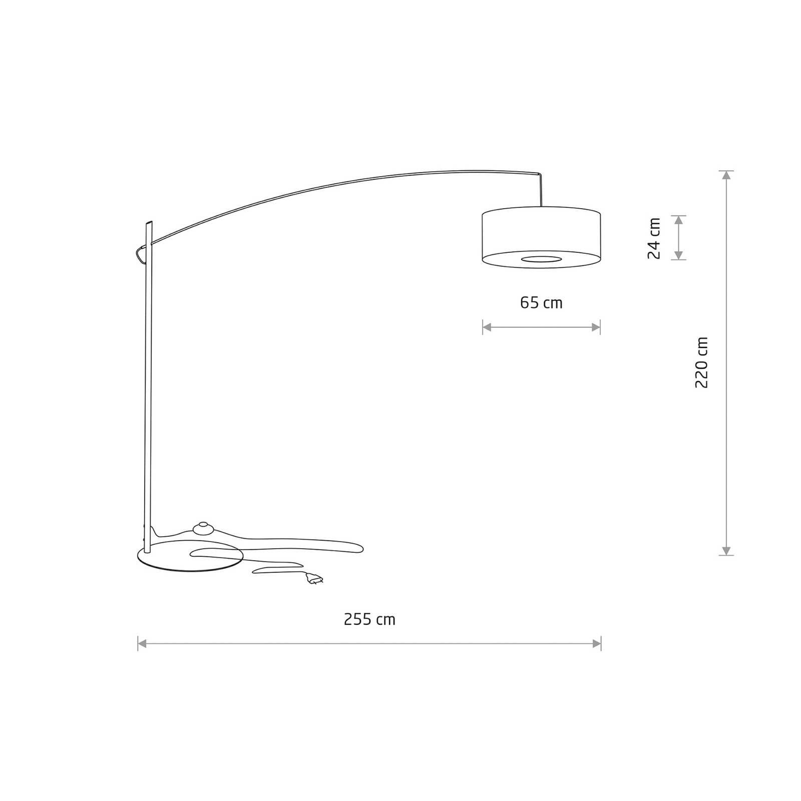 Nowodvorski Lighting Booglamp Poise B, grijs, staal, textiel, reikwijdte 255 cm – Lampen24