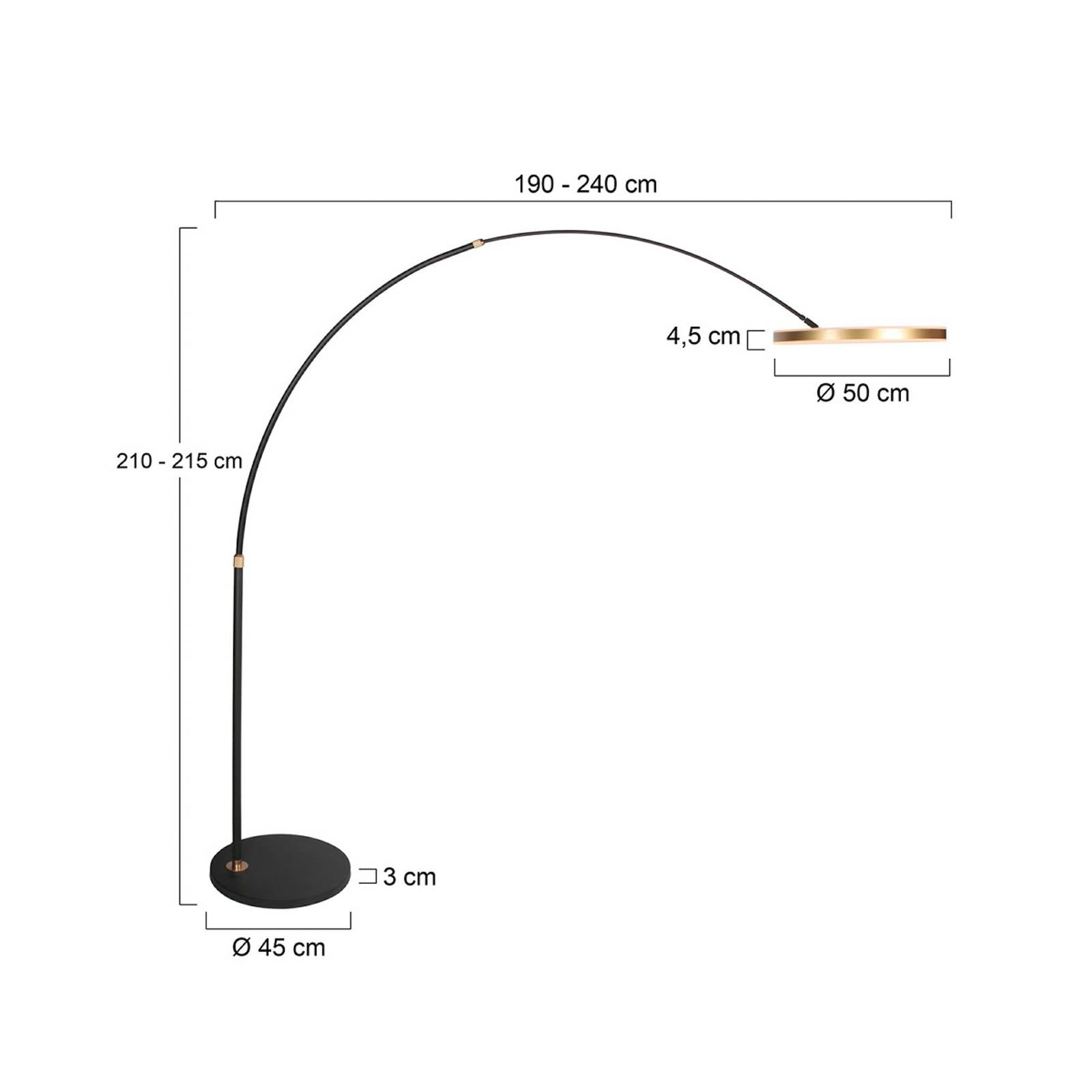 Steinhauer LED-booglamp Ringlux, zwart/goud, metaal, CCT, dimbaar – Lampen24