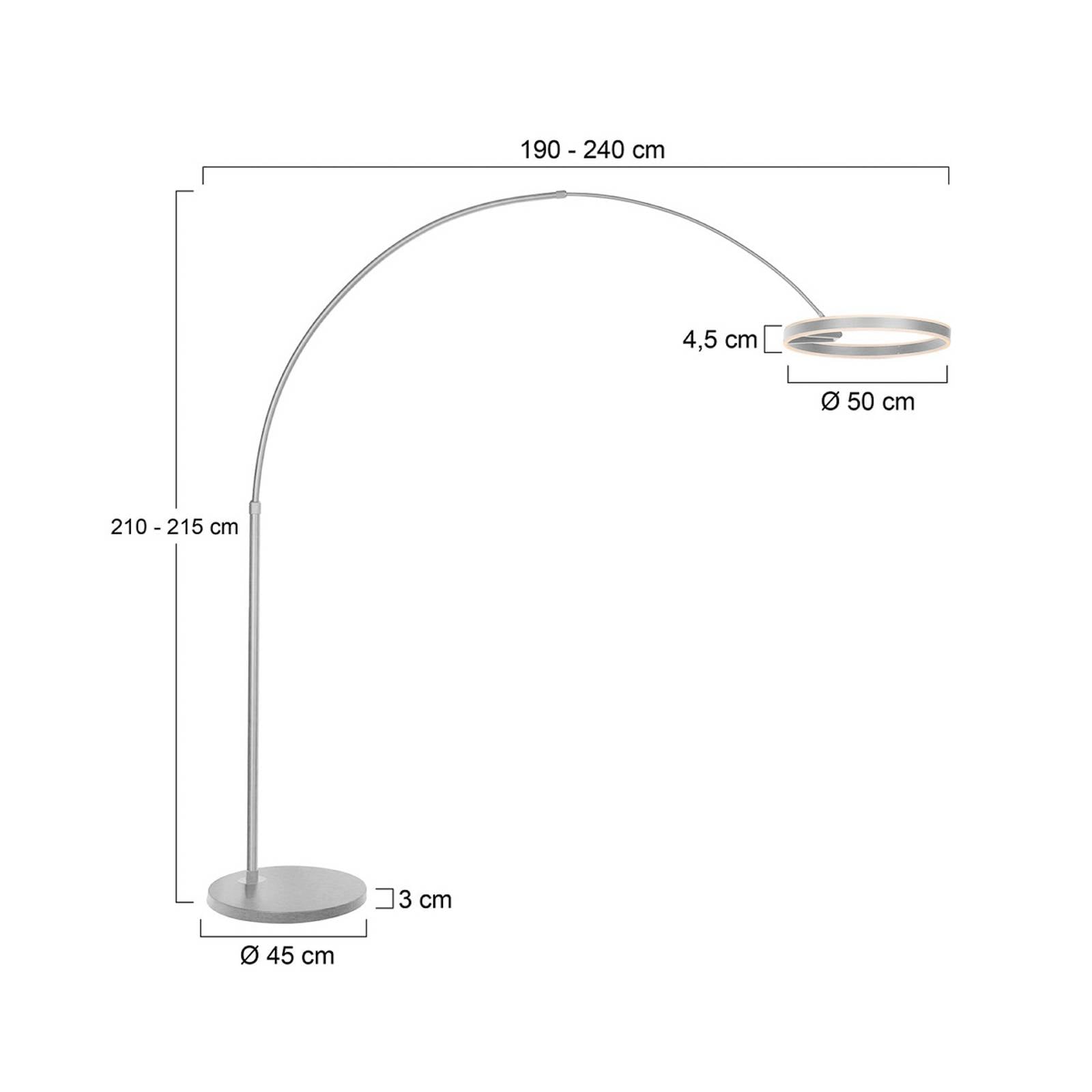 Steinhauer LED-booglamp Ringlux, staalkleurig, metaal, CCT, dimbaar - Lampen24