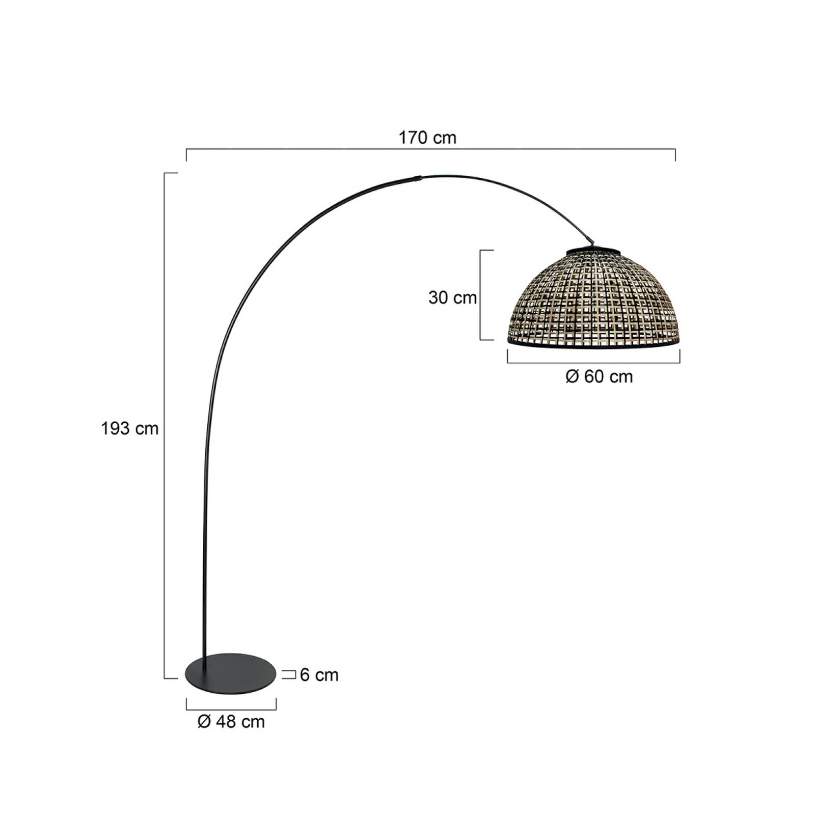 Anne Light Booglamp Curve, zwart, kap van bamboevlechtwerk Ø 60 cm – Lampen24