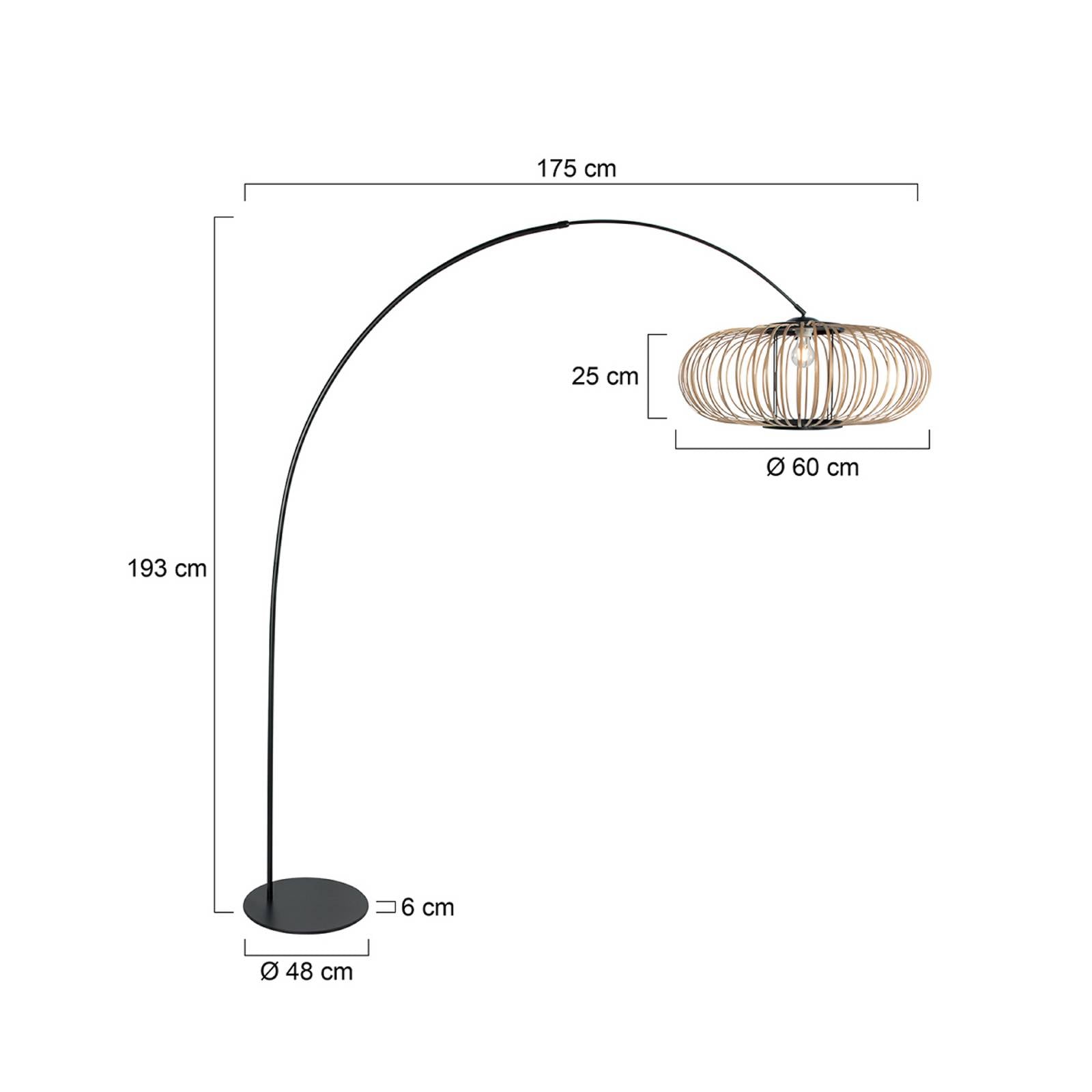 Anne Light Booglamp Curve, zwart, kap met bamboestangen, Ø 60 cm – Lampen24