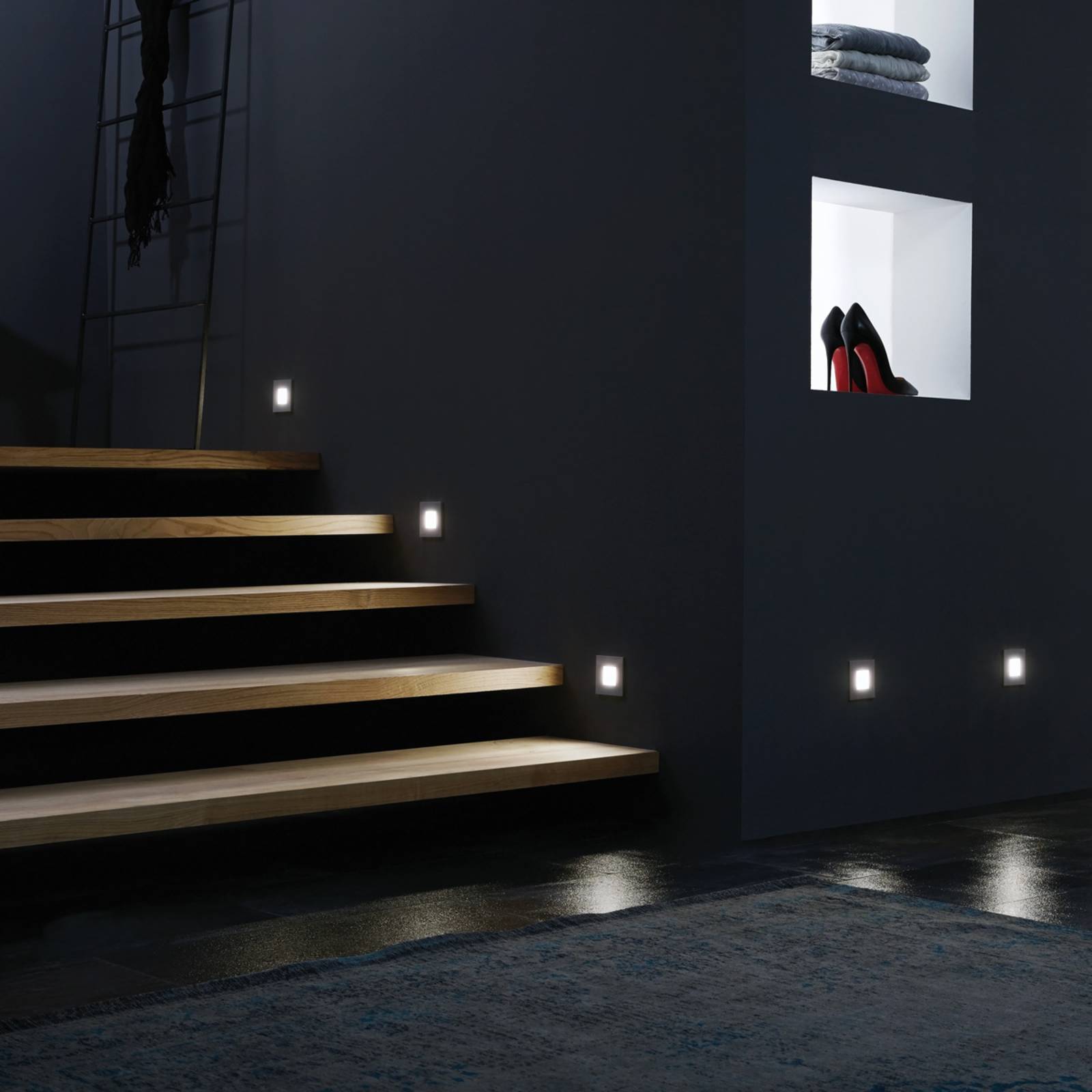 Hera LED wand inbouwlamp Wall F, grijs, 1,8 W, 7,5 x 7,5 cm – Lampen24