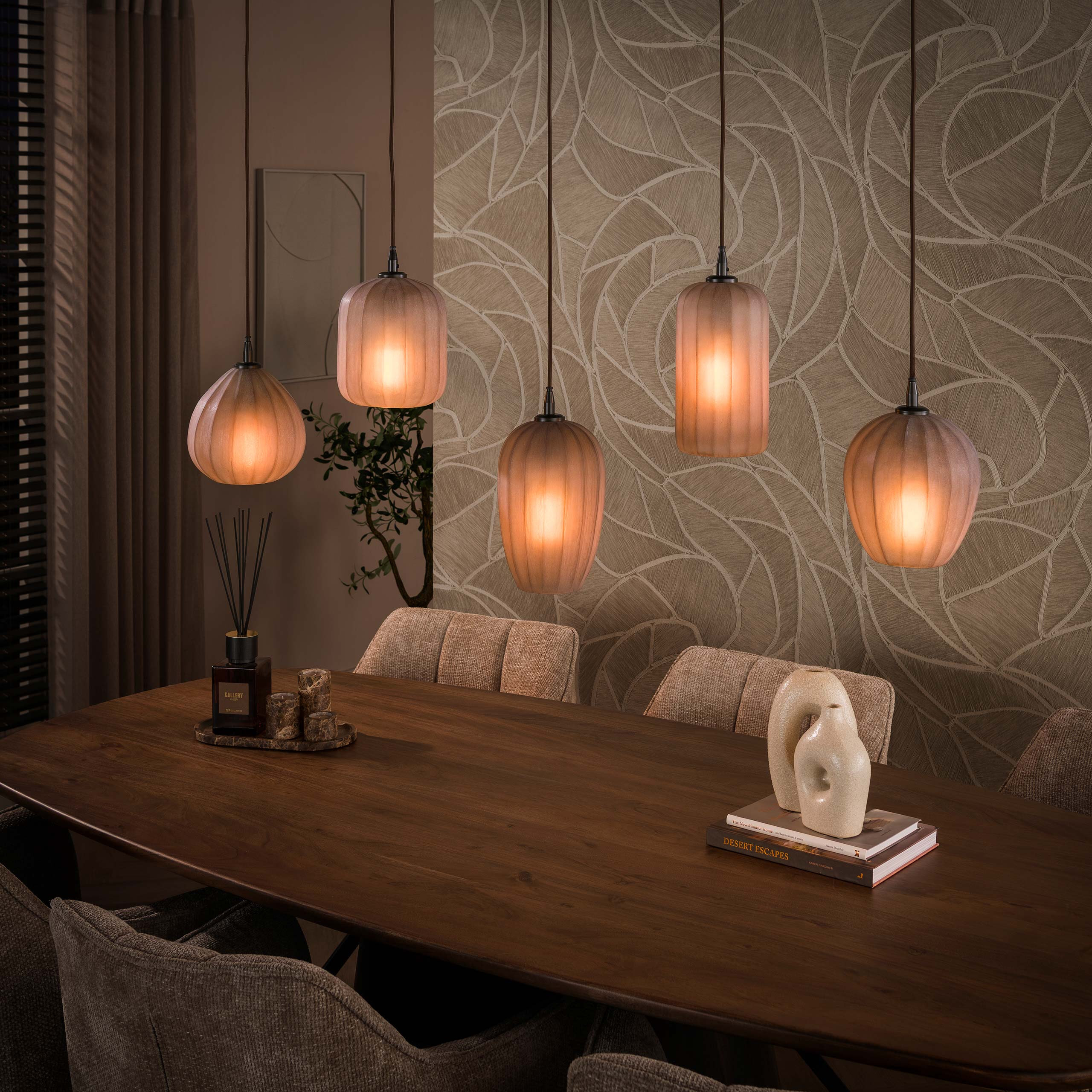 LifestyleFurn Hanglamp Tamila 5-lamps - Sienna bruin frosted