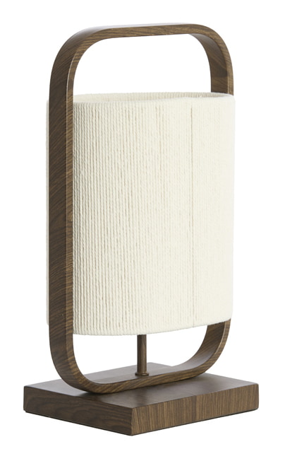 Light & Living Tafellamp Lecce Touw en bruine houtlook