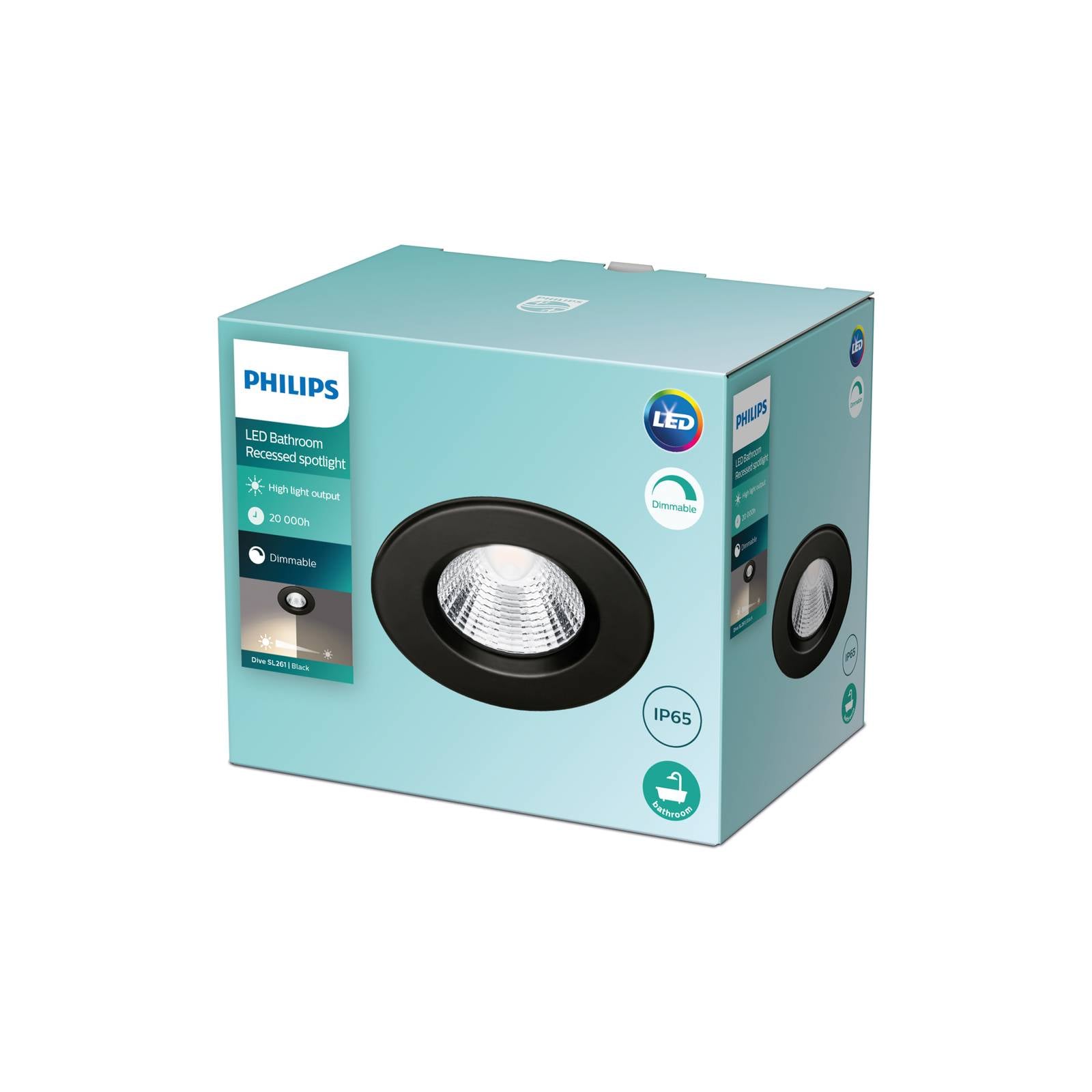Philips Dive LED inbouwspot IP65 rond zwart – Lampen24