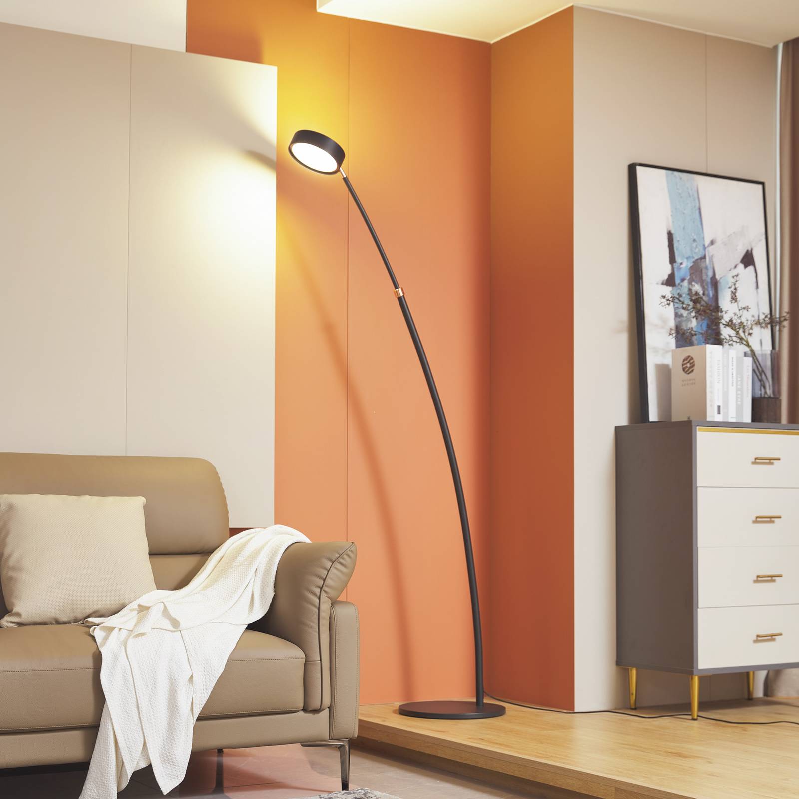 Lucande booglamp Boga, zwart, metaal, dimbaar – Lampen24