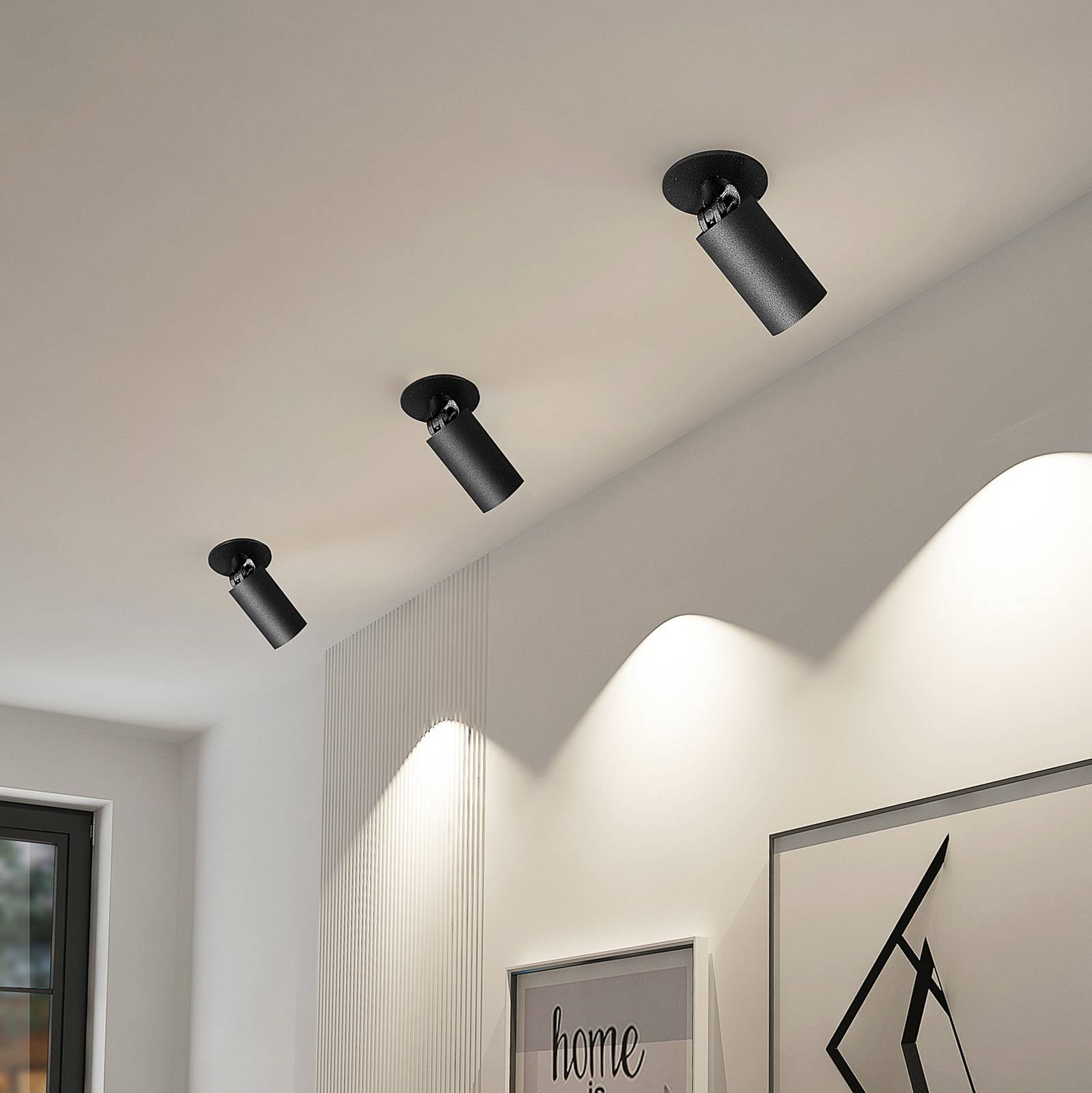 Arcchio inbouwspot Davin, zwart, cilinder, set van 3 – Lampen24