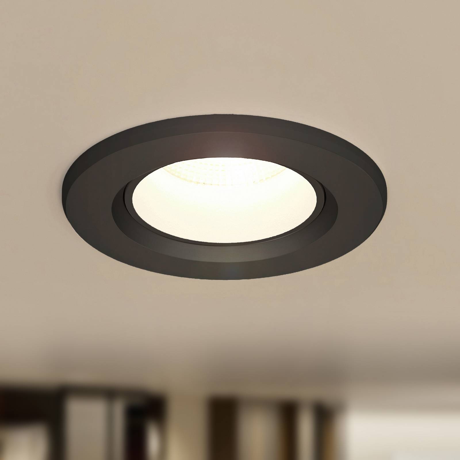 Prios LED inbouwlamp Shima, zwart, 7 W, 3000K, dimbaar – Lampen24