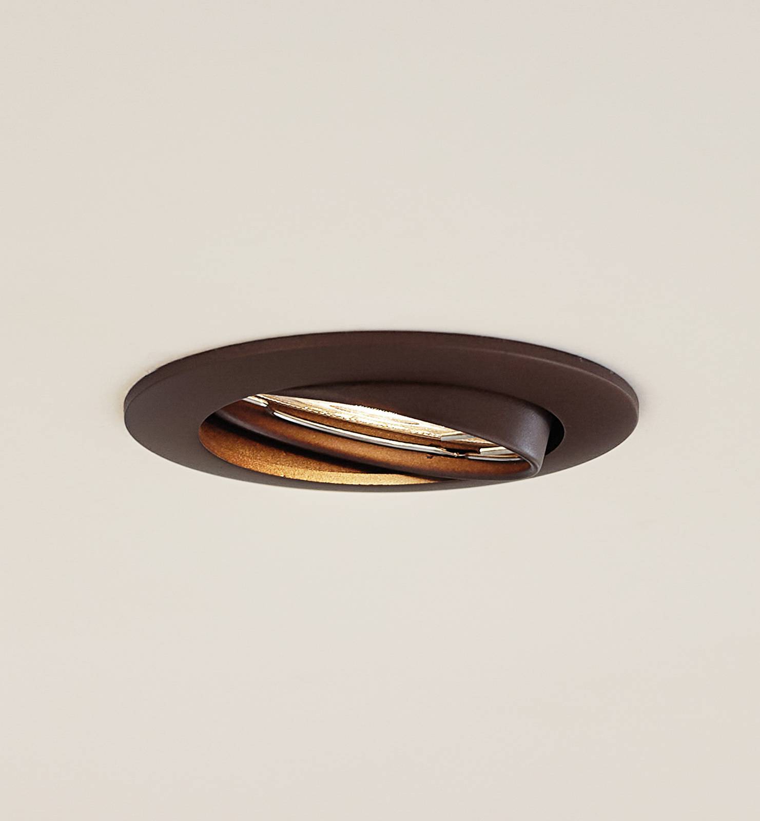 Prios plafond inbouwlamp Fibur, brons, aluminium, Ø 8,2 cm – Lampen24