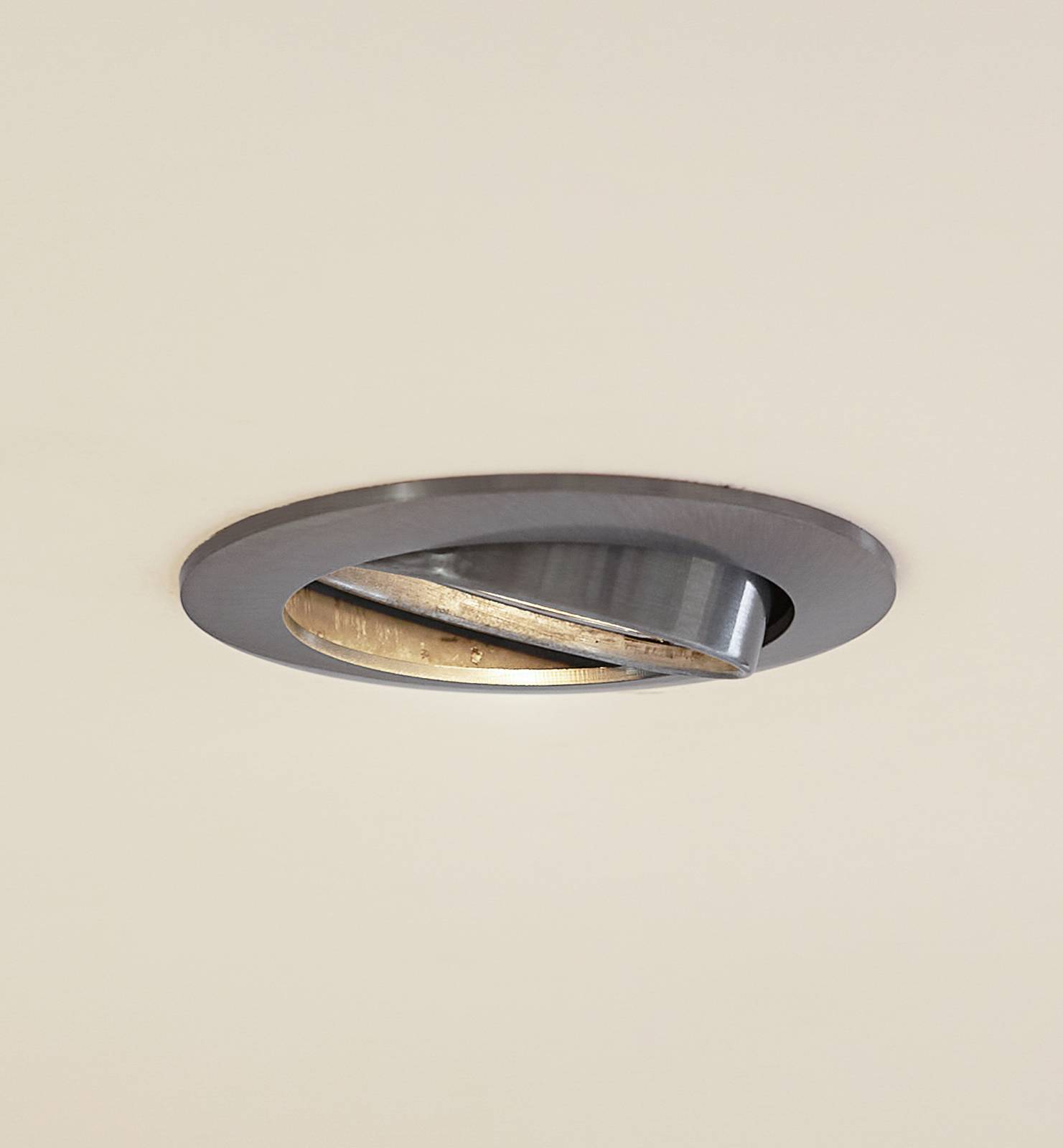 Prios plafond inbouwlamp Fibur, zilver geborsteld, Ø 8,2 cm – Lampen24