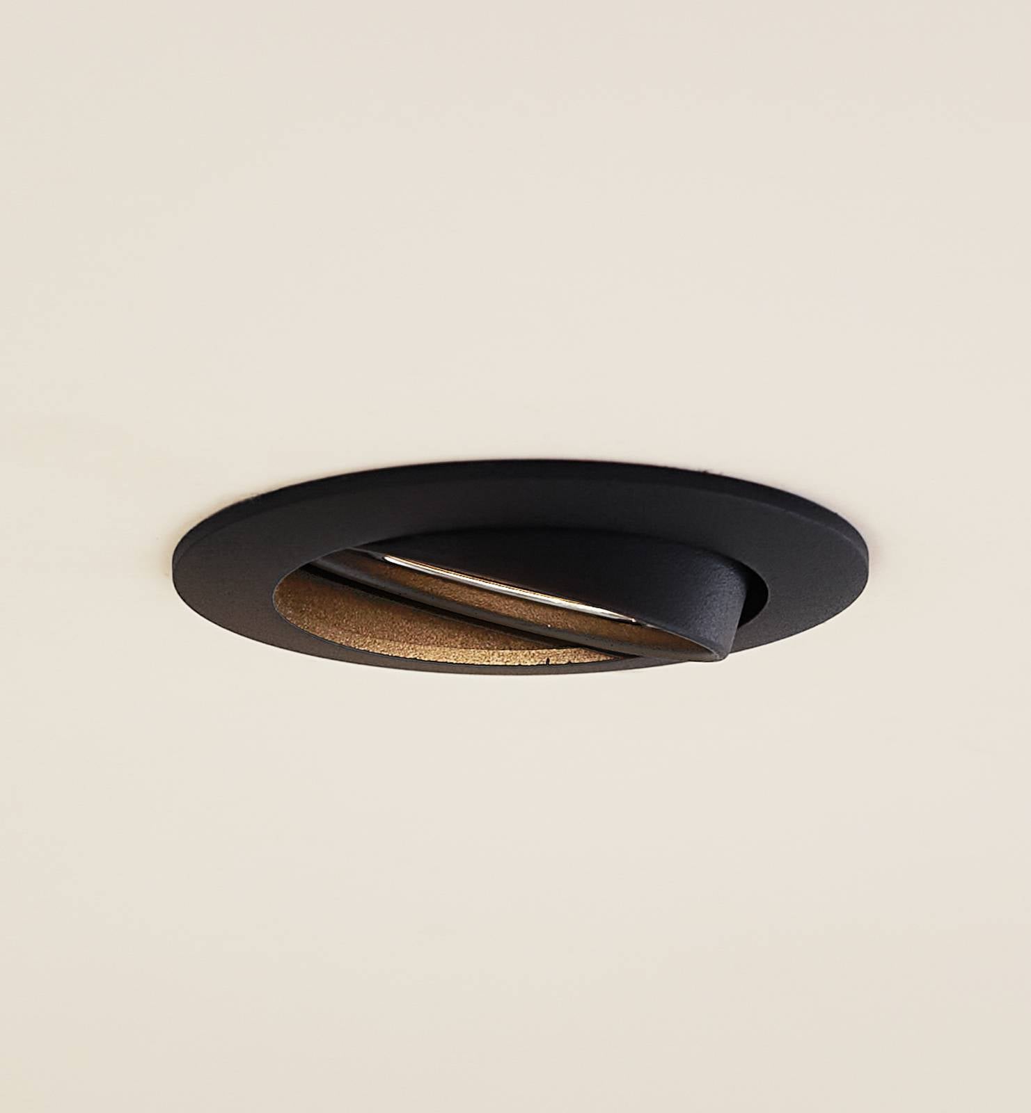 Prios plafond inbouwlamp Fibur, zwart, aluminium, Ø 8,2 cm – Lampen24