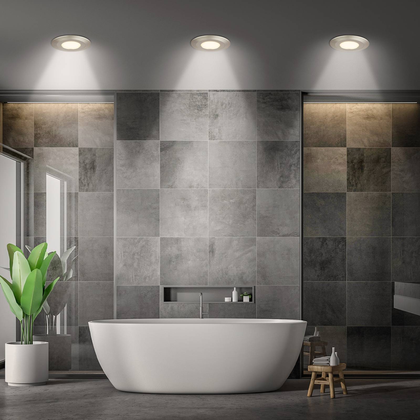 Briloner LED inbouwlamp Klira, mat nikkel, Ø 9 cm, IP44, set van 3 – Lampen24