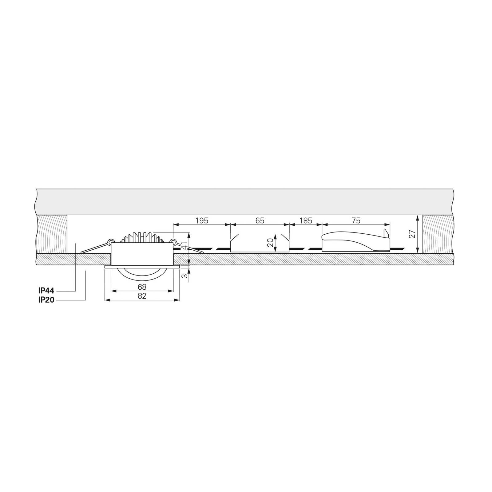 Deko-Light Plafond inbouwlamp Dione, IP44, 2.700 K, zwart, dimbaar – Lampen24