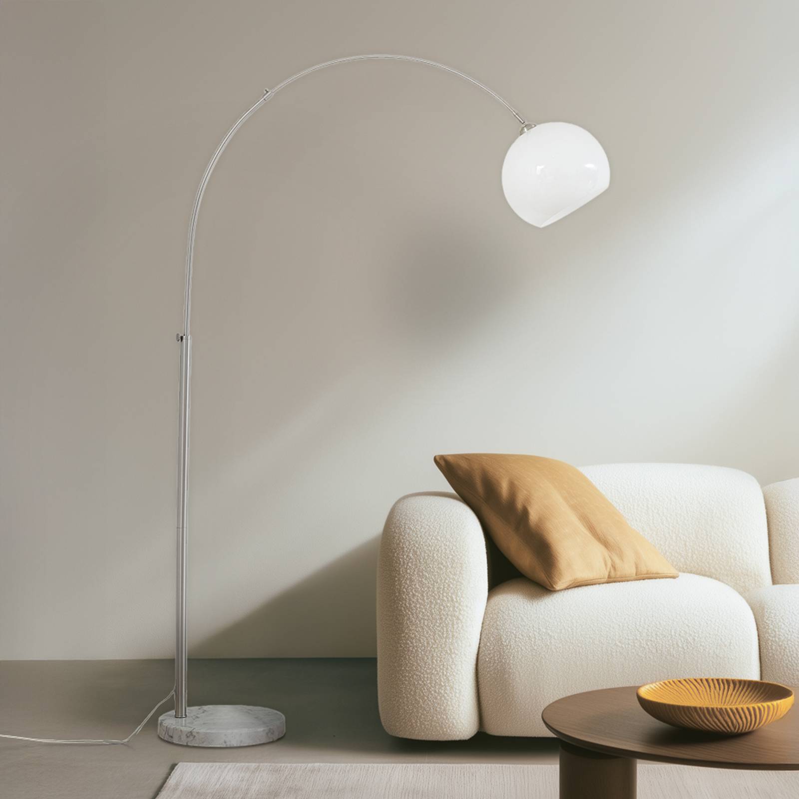 Lindby booglamp Alverton, wit/nikkel, glas, 197 cm – Lampen24
