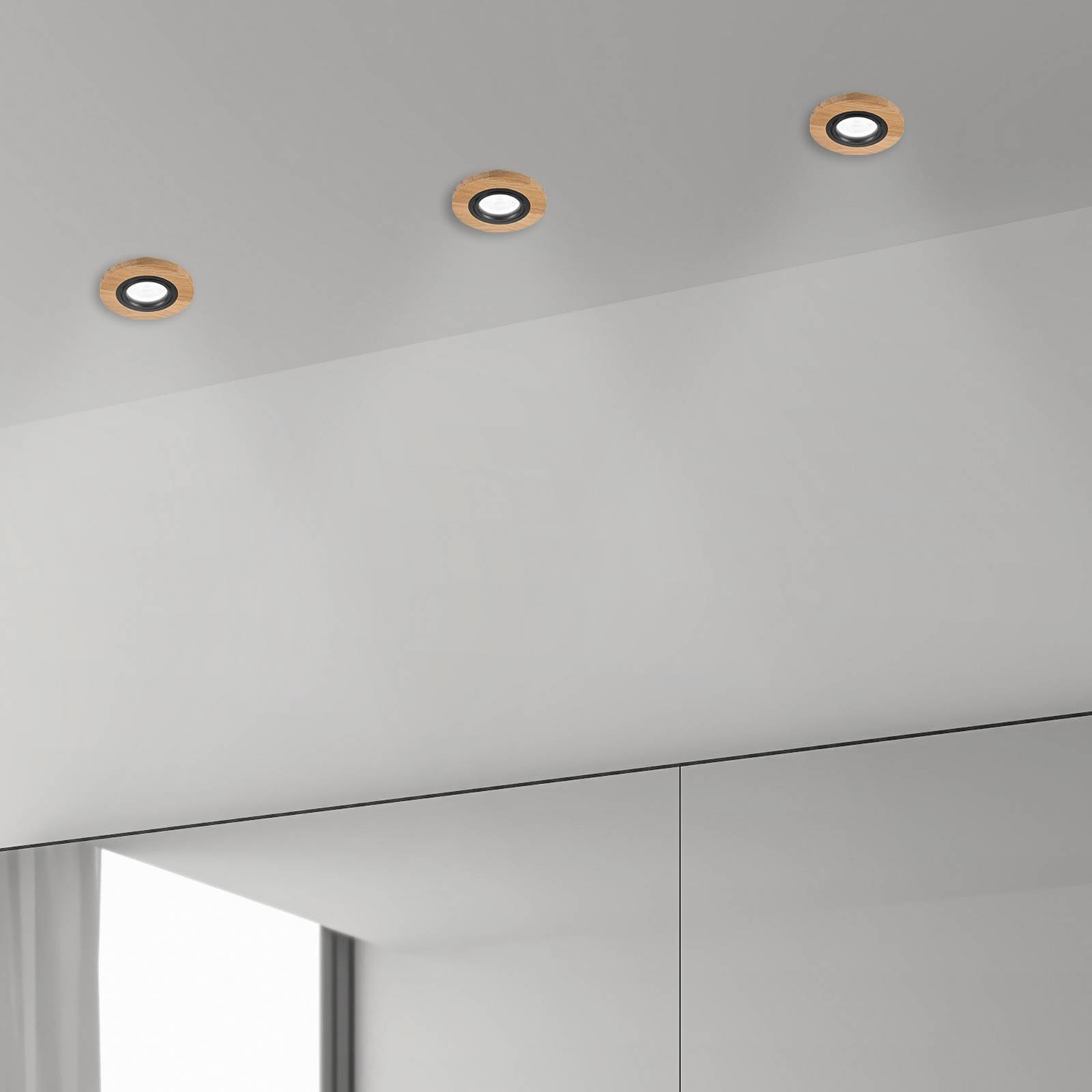 Lamkur Plafond inbouwlamp Tobby, Ø 10 cm, set van 3, eikenhout GU10 – Lampen24