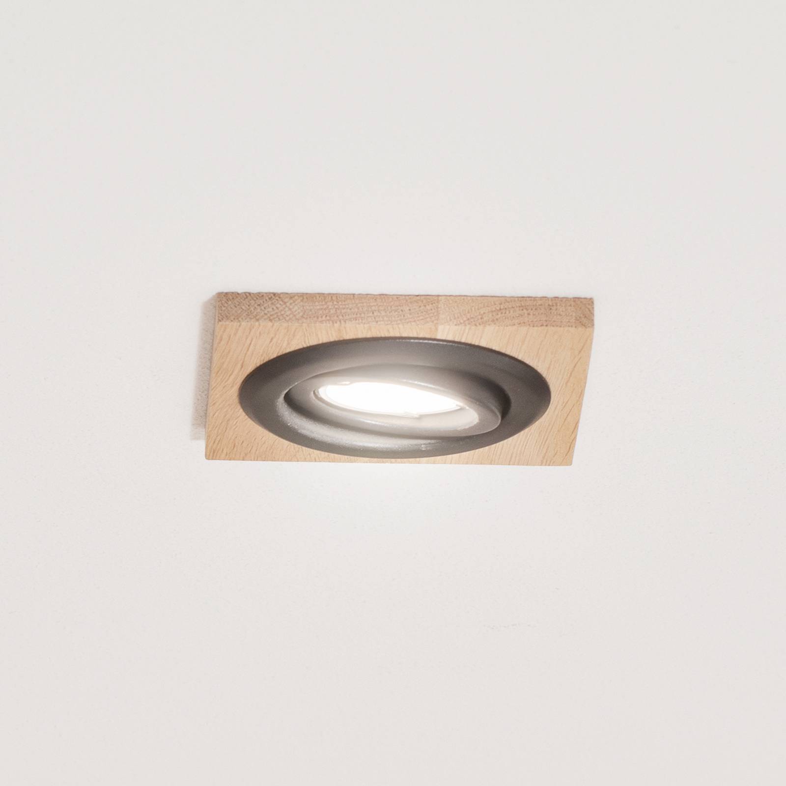 Lamkur Plafond inbouwlamp Tobby, 10 x 10 cm, eikenhout, GU10 – Lampen24