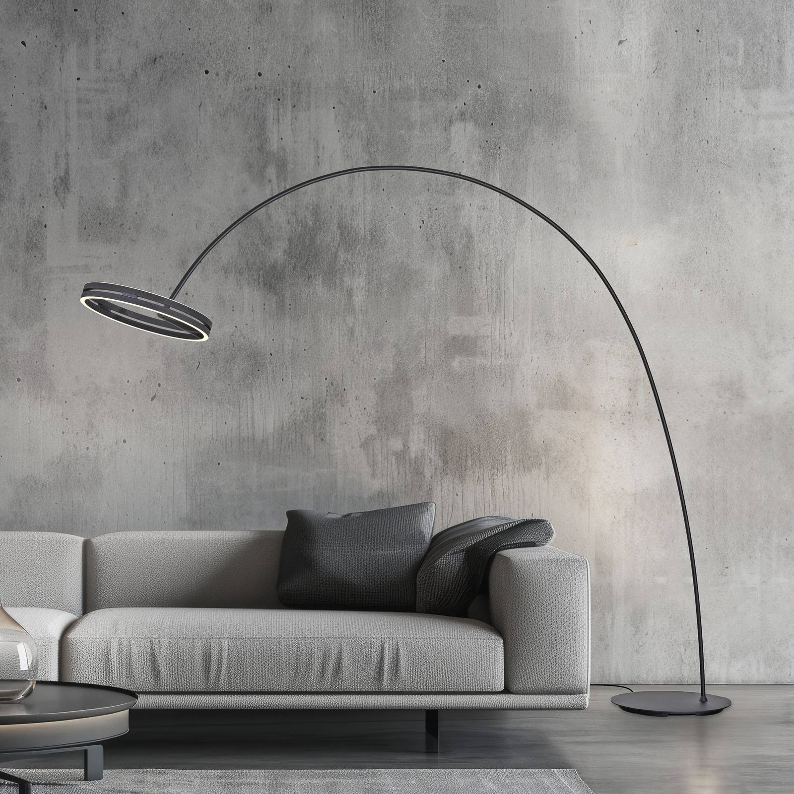 LED vloerlamp PURE Loop-Bow, zwart, reikwijdte 290 cm, CCT – Lampen24