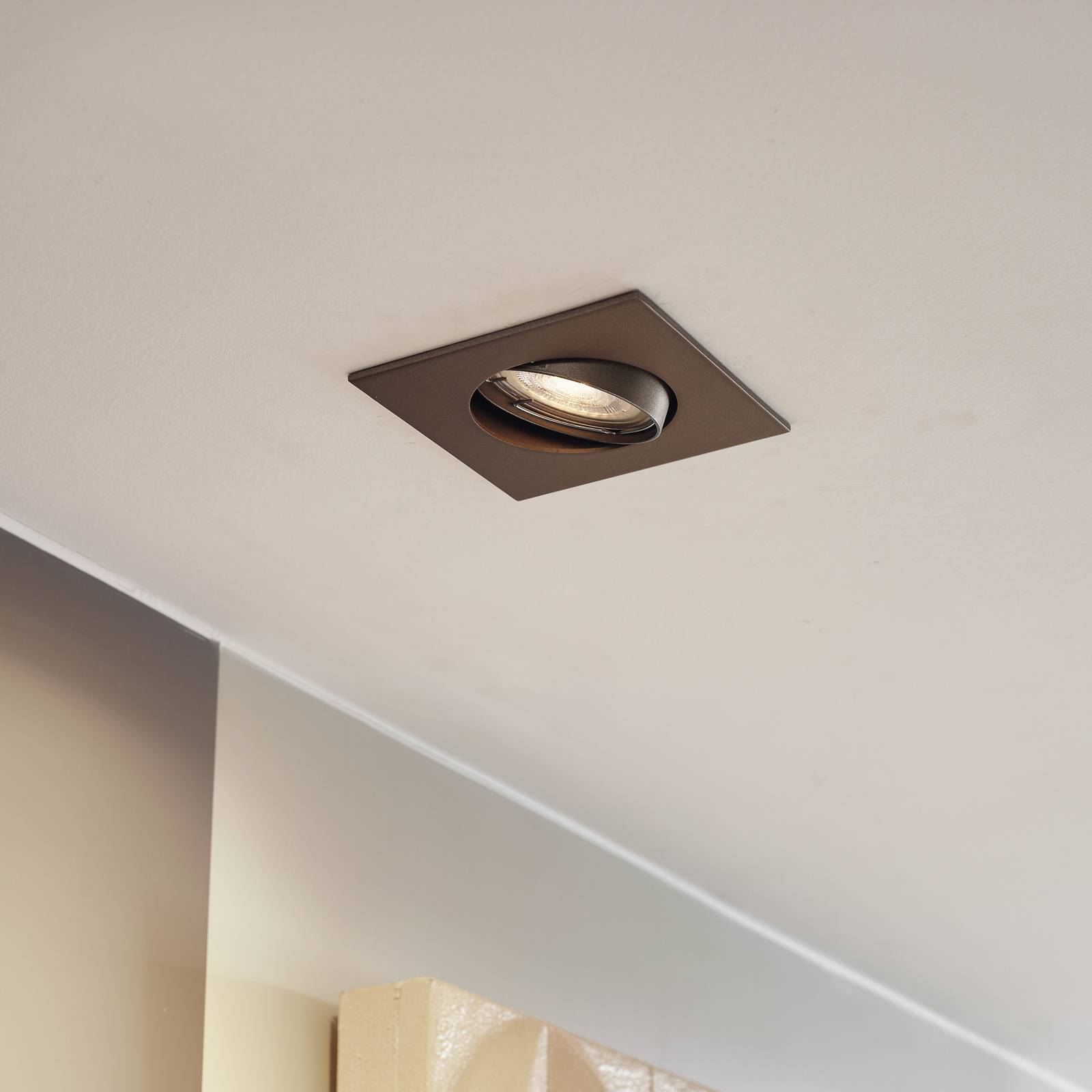 PRIOS inbouwlamp Fibur, mat brons, 9 cm, GU10, 10 stuks – Lampen24