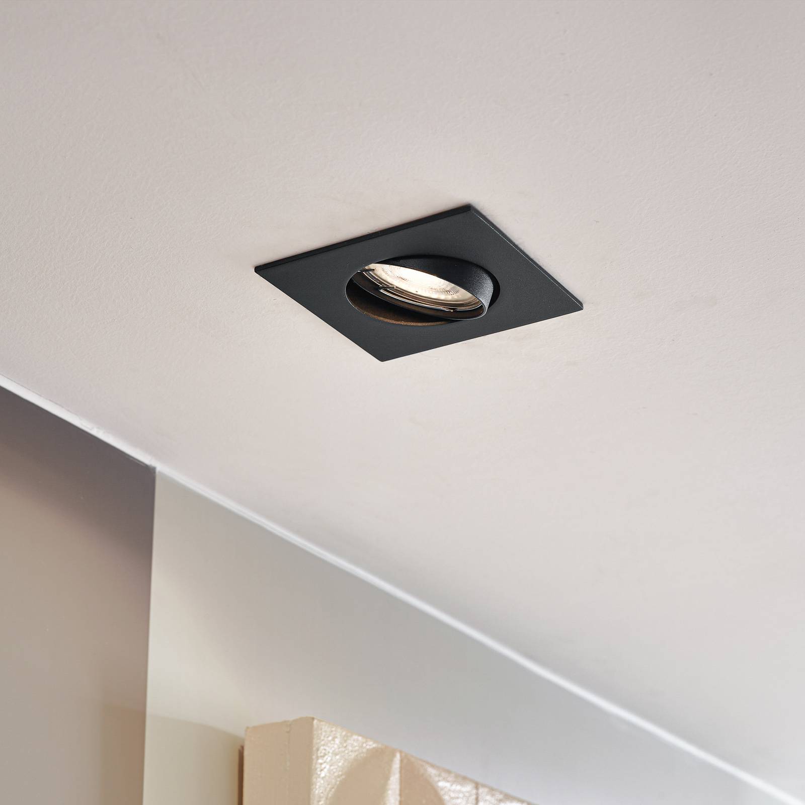 PRIOS inbouwlamp Fibur, zwart, 9 cm, GU10, set van 10 – Lampen24