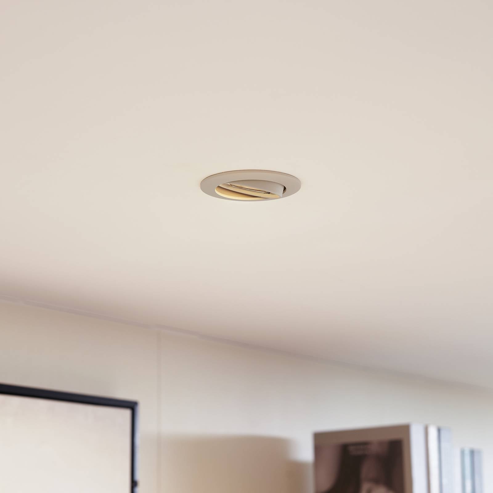 PRIOS plafond inbouwlamp Fibur, beige, zink, Ø 8,2 cm, set van 3 – Lampen24