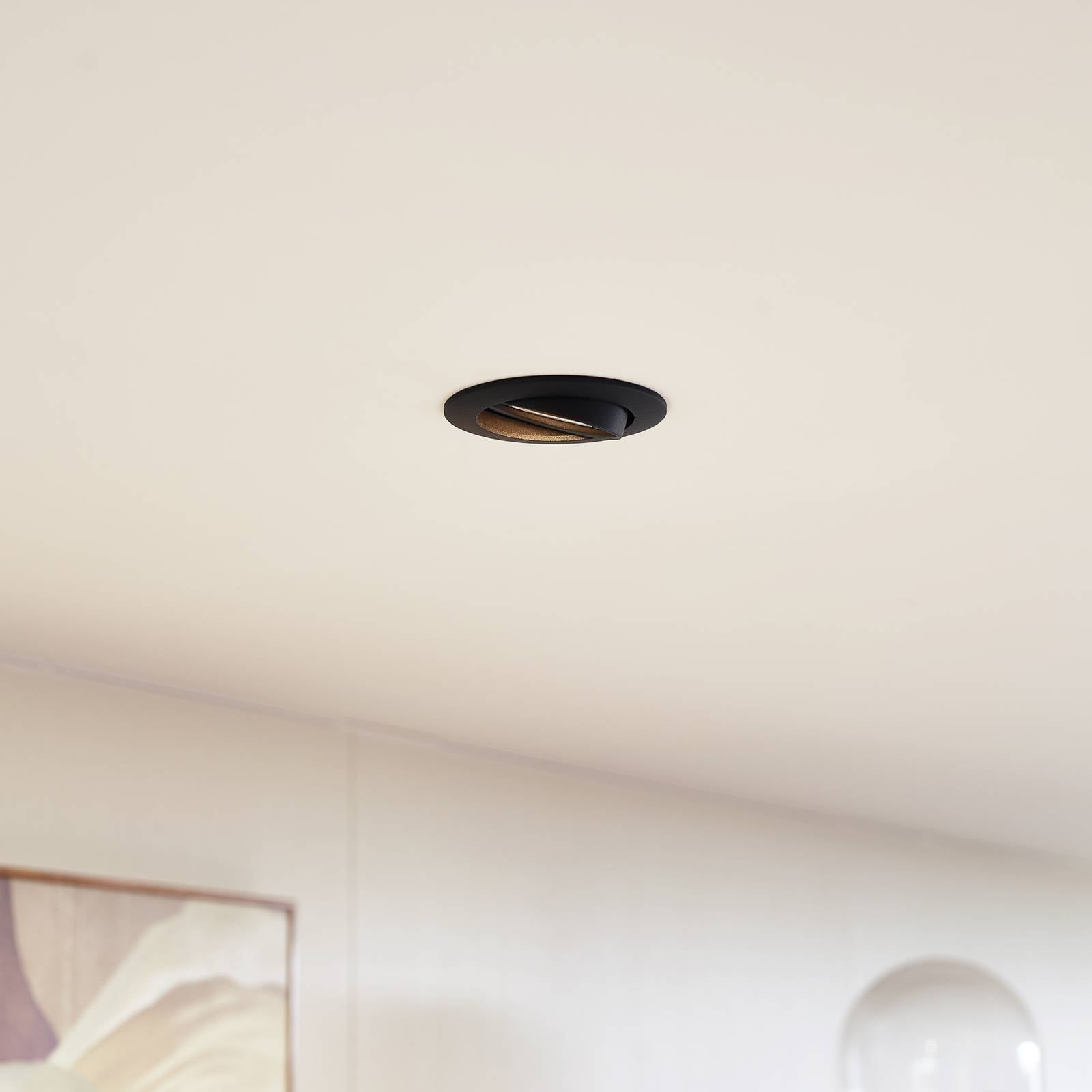 PRIOS plafond inbouwlamp Fibur, zwart, zink, Ø 8,2 cm, set van 3 – Lampen24