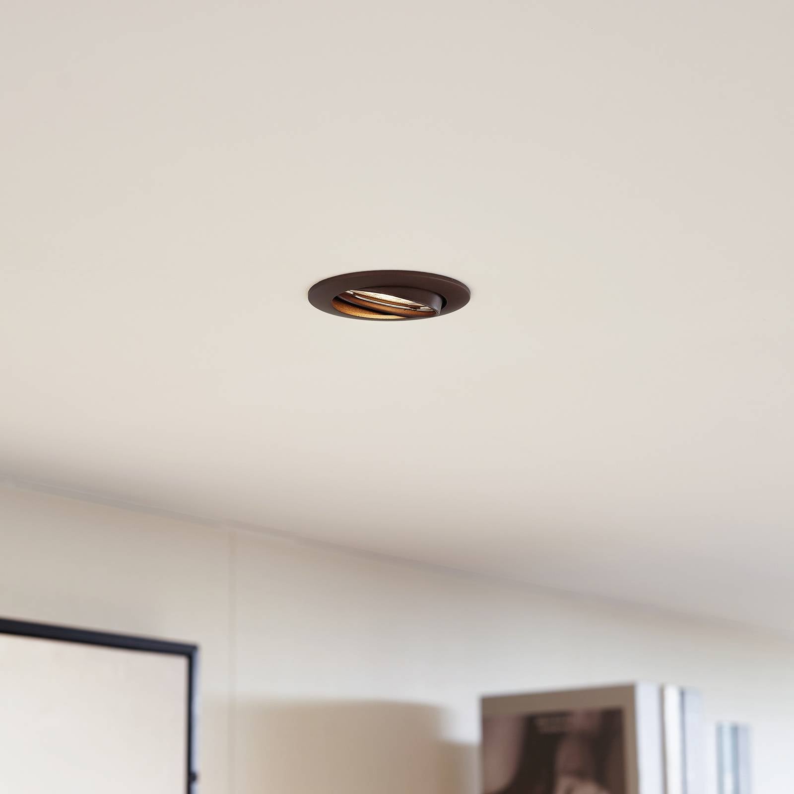 PRIOS plafond inbouwlamp Fibur, brons, zink, Ø 8,2 cm, set van 3 – Lampen24