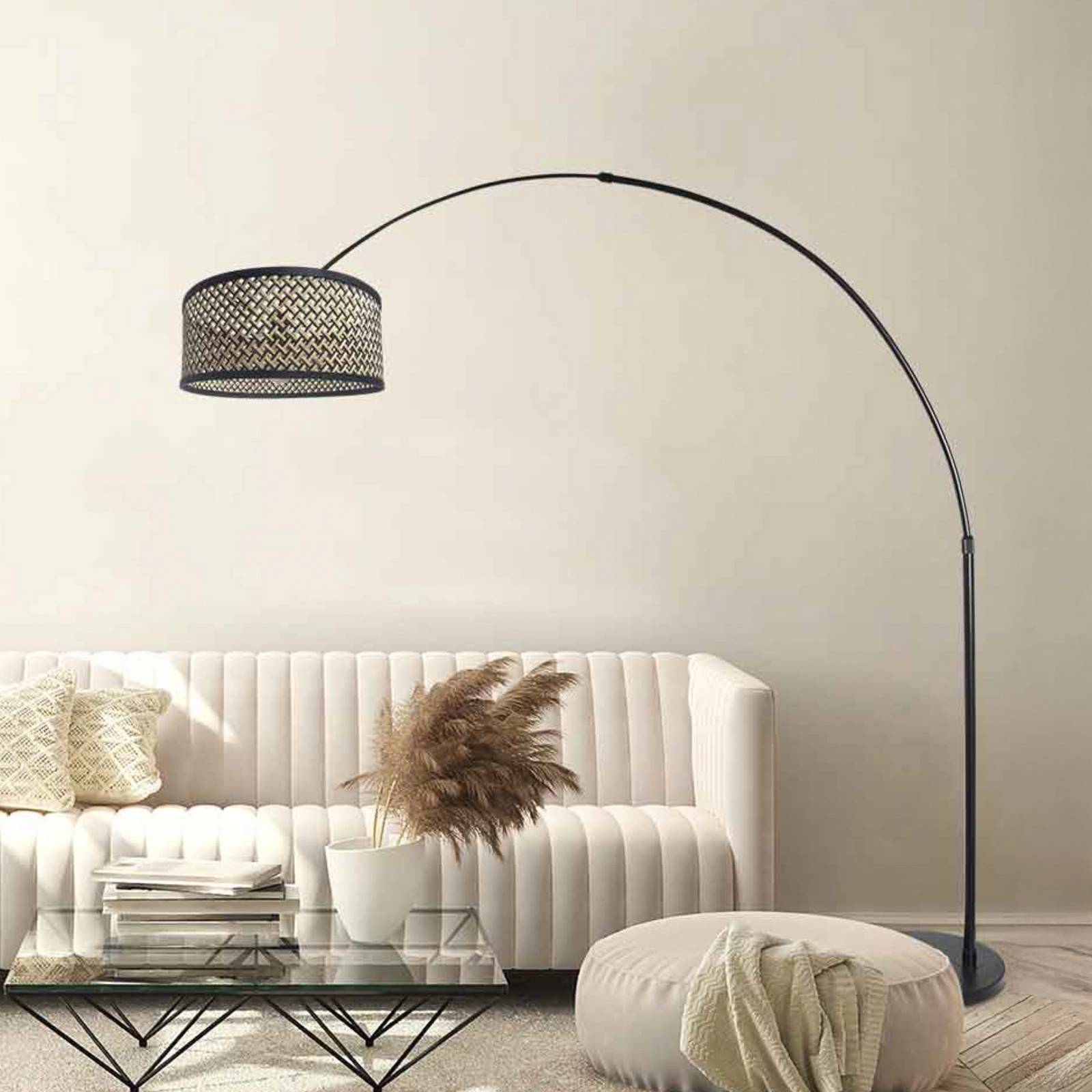 Steinhauer Booglamp Sparkled Light, zwart/vlechtwerk zwart-hout – Lampen24
