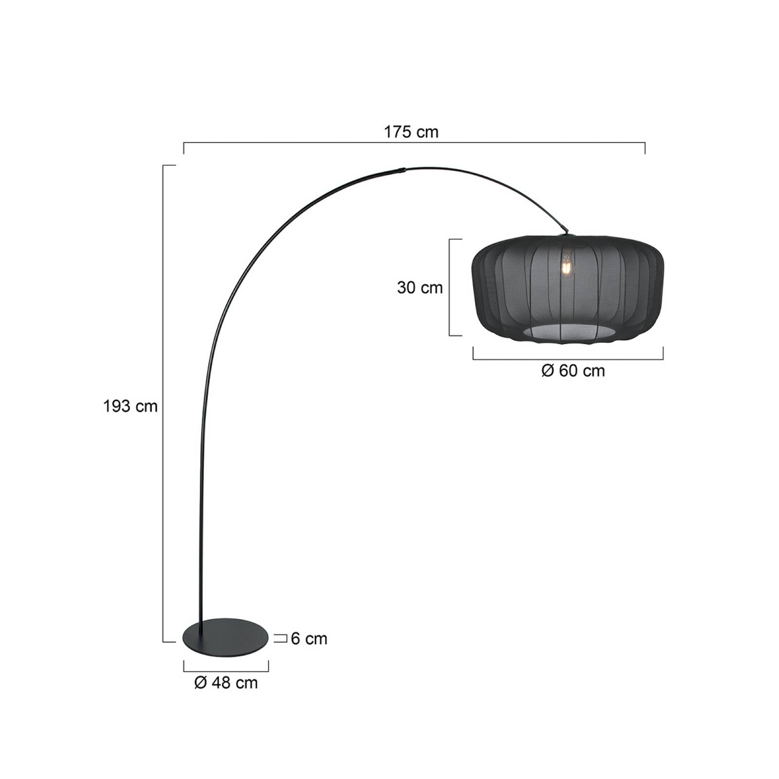 Anne Light Booglamp Curve, zwart, kap van zwart nylon, Ø 60 cm – Lampen24